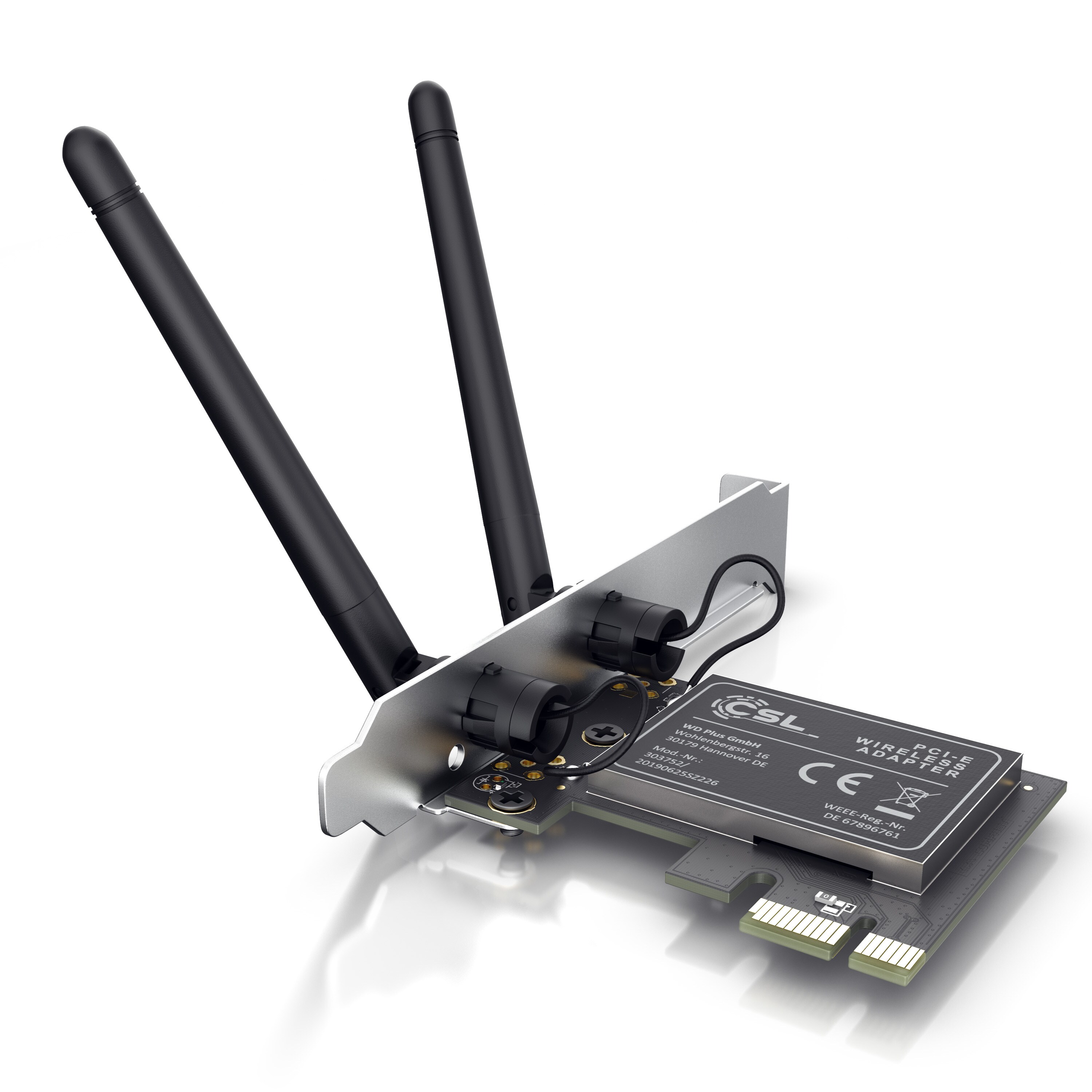 CSL WLAN Netzwerkkarte 2,4 Ghz PCIe - 300 Mbit s WiFi Adapter Karte - 2 Externe 2dbi Antennen 