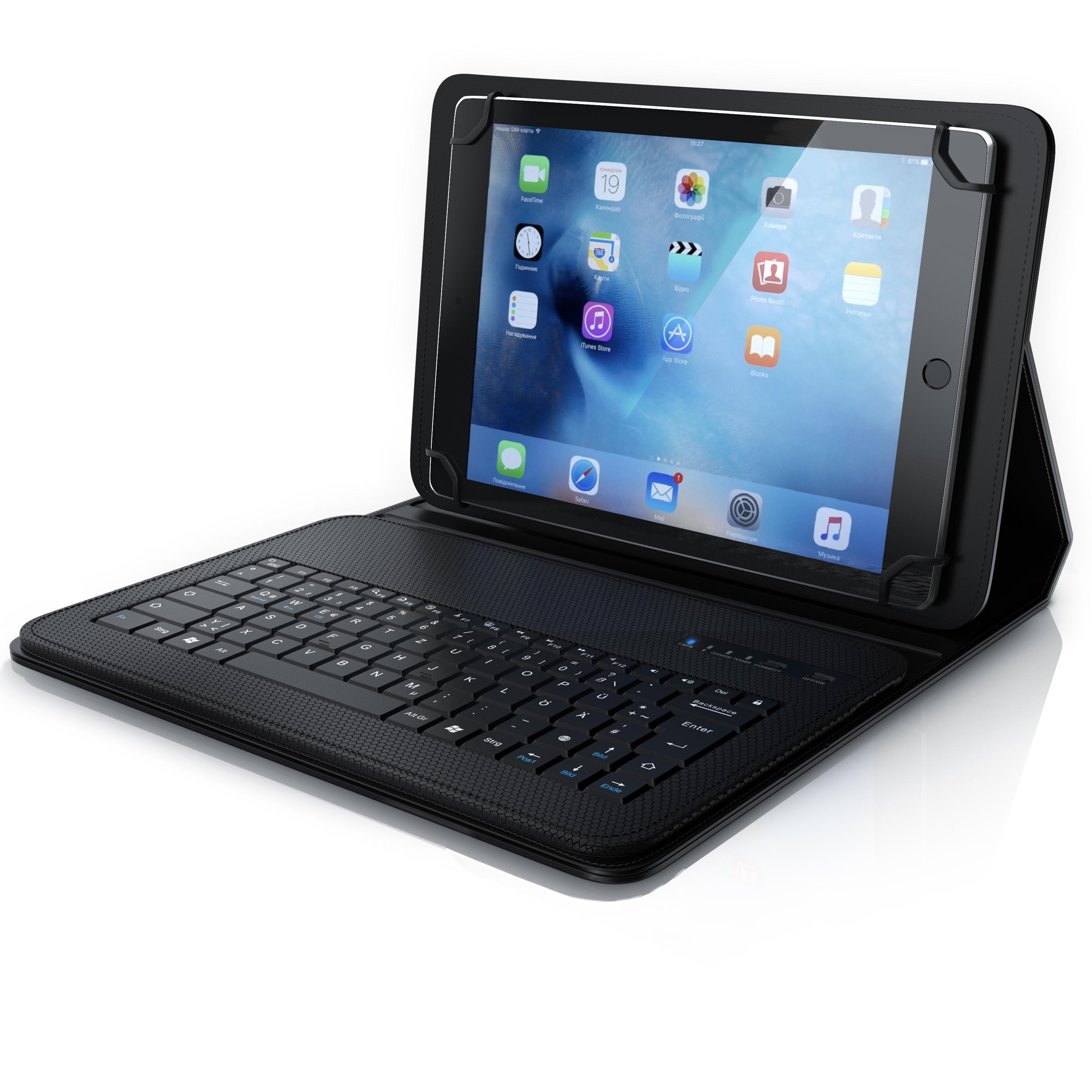 CSL Bluetooth Tastatur mit Schutzh&uuml;lle, Tablet-Tastatur f&uuml;r 9-12 Zoll Tablets, magnetische Befestigung, Multimedia Funktionstasten, QWERTZ Layout 