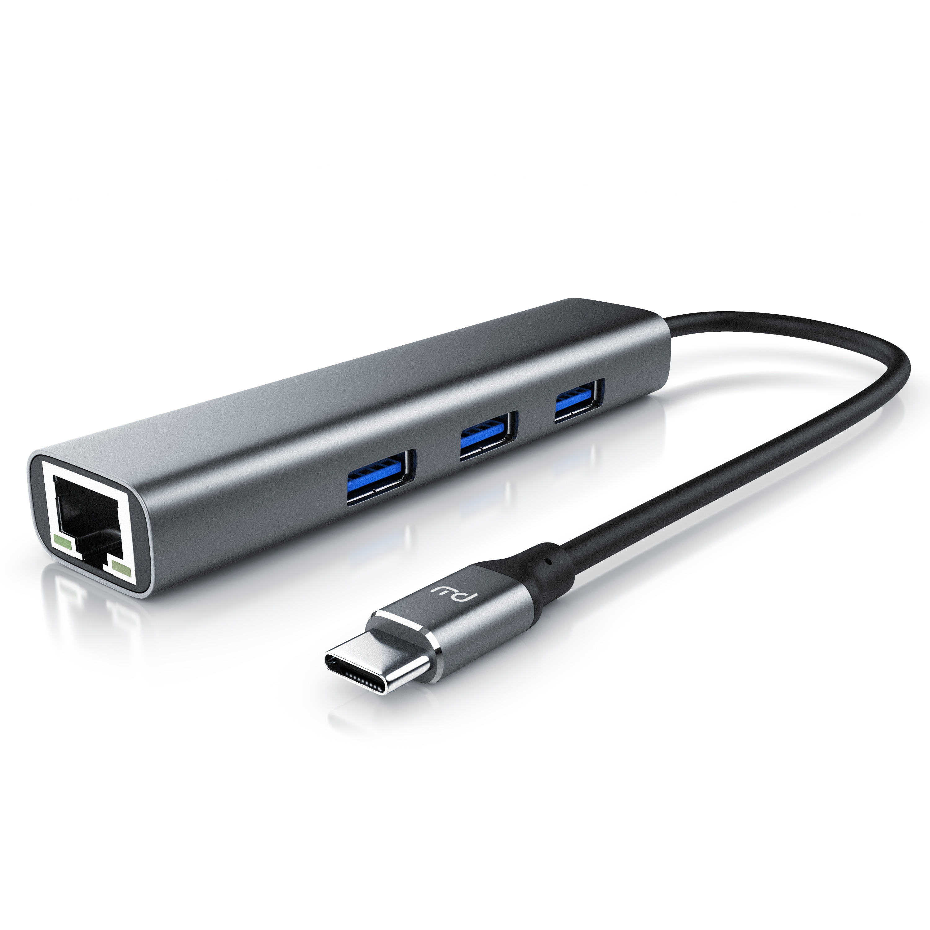 Primewire - USB C HUB mit RJ45 Ethernet - 10/100/1000 Mbit/s - Gigabit Ethernet, LAN Network Adapter - 3 x USB 3.2 Gen.1 A Ports - Notebook 