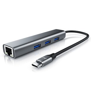 Primewire - USB C HUB mit RJ45 Ethernet - 10/100/1000 Mbit/s - Gigabit Ethernet, LAN Network Adapter - 3 x USB 3.2 Gen.1 A Ports - Notebook 