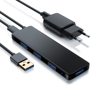 Primewire USB 3.2 Hub mit Netzteil, Ultra Slim 4-Port Verteiler, Datenhub für PC PS4 Notebook Netbook Laptop Ultrabook Tablet-PC MacBook, Bus-Powered 