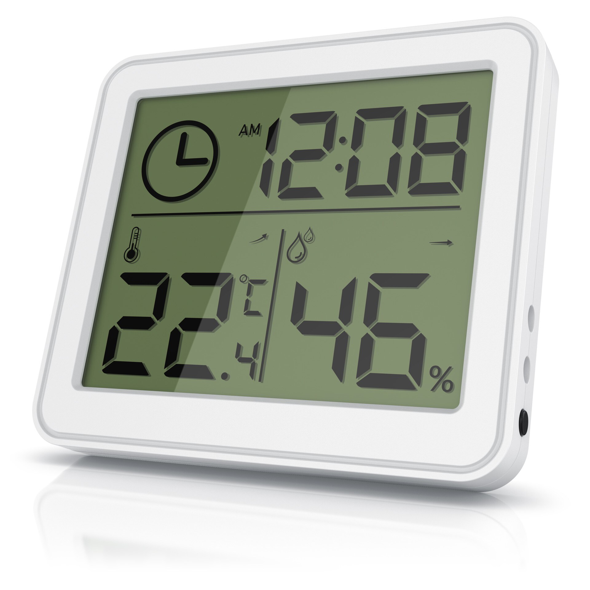 BEARWARE - Thermometer Hygrometer - Temperatur und Luftfeuchtigkeit - Uhrzeit - gut ablesbare LCD-Anzeige - Magnethalter, Aufh&auml;nge&ouml;se und Standfu&szlig; 
