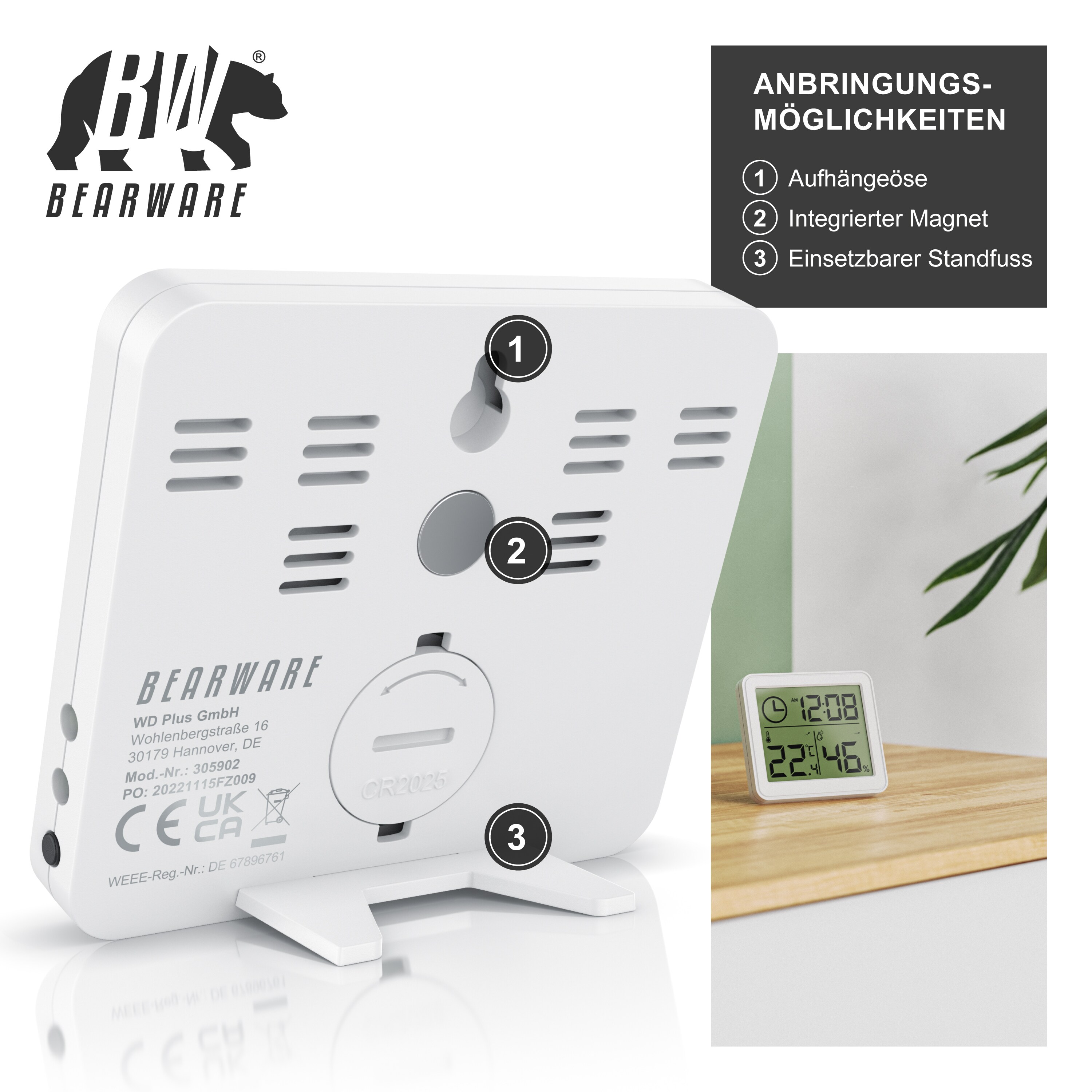 Mumbi Thermo-Hygrometer Weiss - Analoges Messgerät Für Raumklima