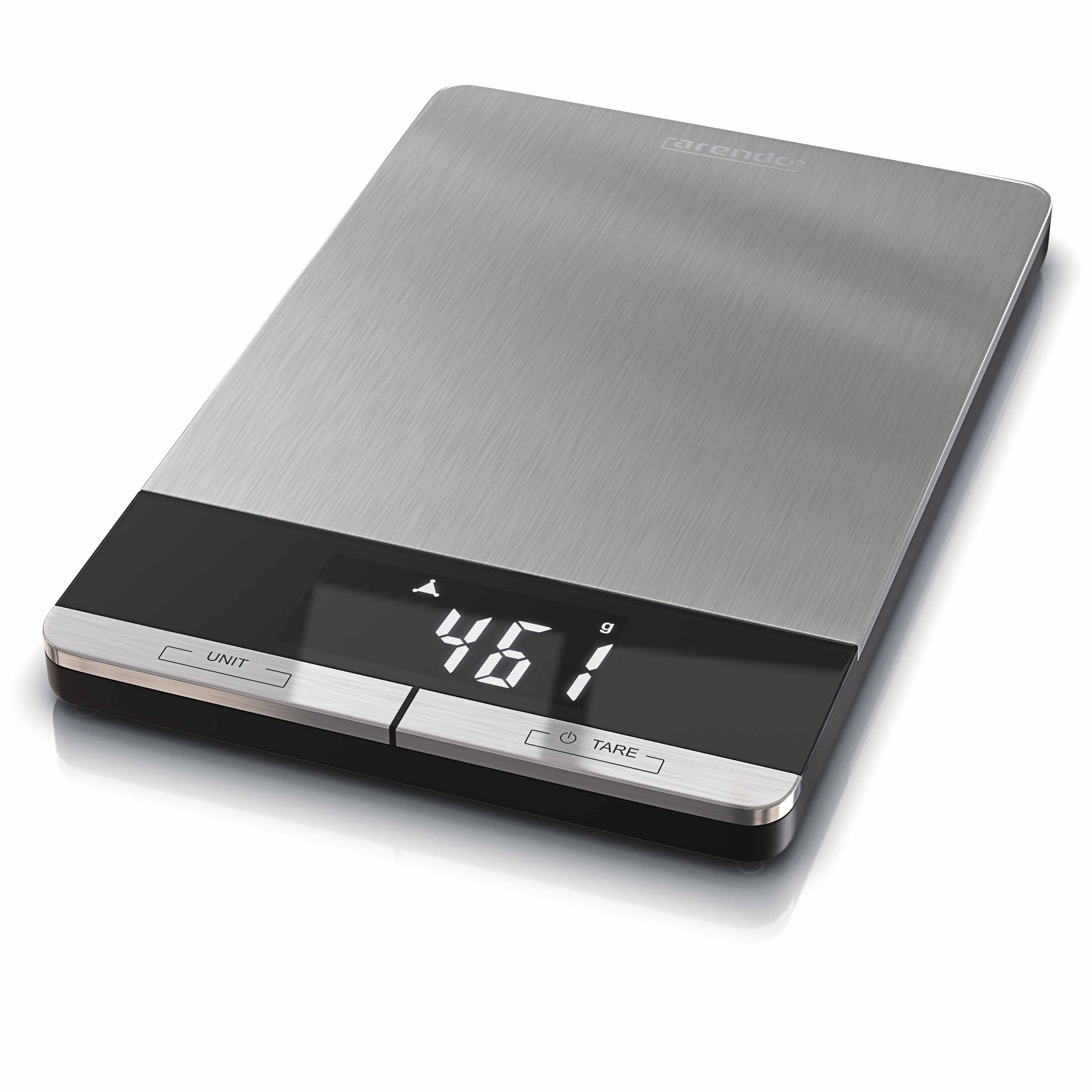 Arendo Digitale Edelstahl K&uuml;chenwaage mit Touch-Bedienung & Antirutschf&uuml;&szlig;en 