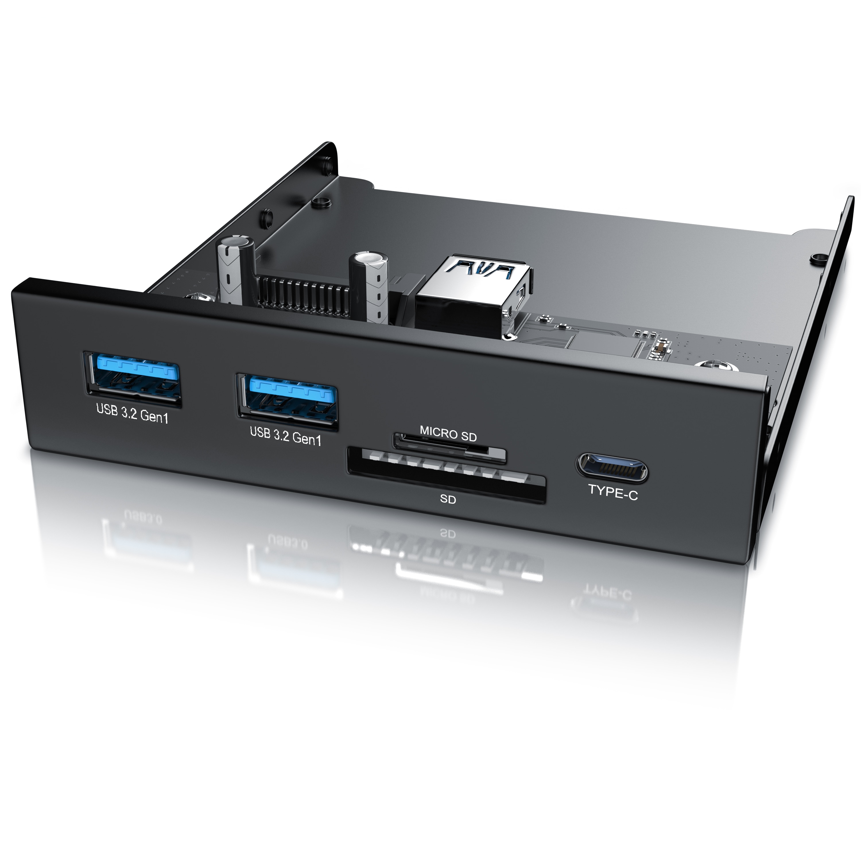 CSL USB 3.2 Gen.1 Front Panel aus Metall, interner Cardreader, Speicherkartenleser, bis zu 5 Gbit/s, 5 Schnittstellen, schwarz 