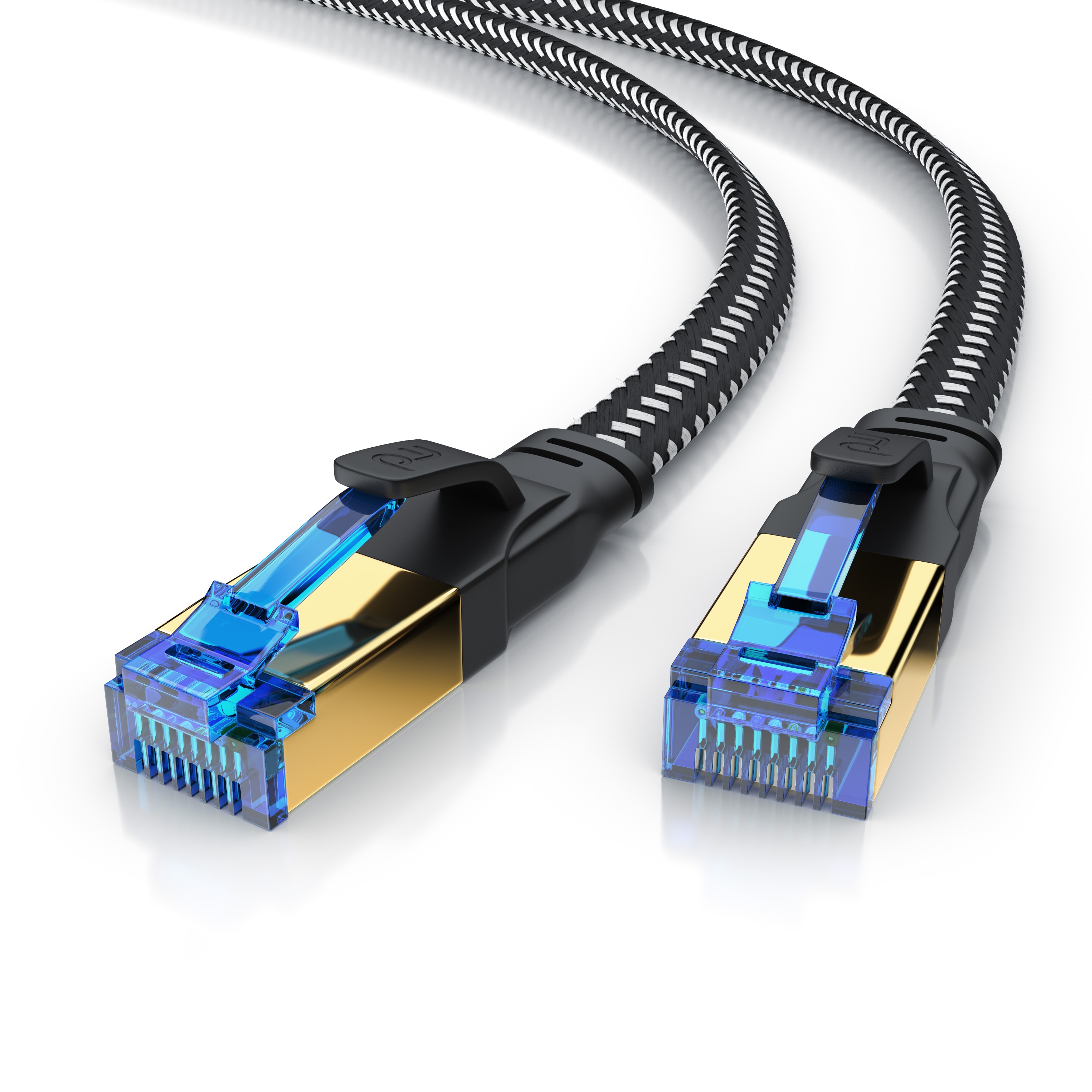Primewire Flachbandpatchkabel CAT 8 mit Baumwollummantelung - Gigabit Ethernet LAN Kabel - 40 Gbit/s - S/FTP PIMF Schirmung - Netzwerkkabel - 0,25m 