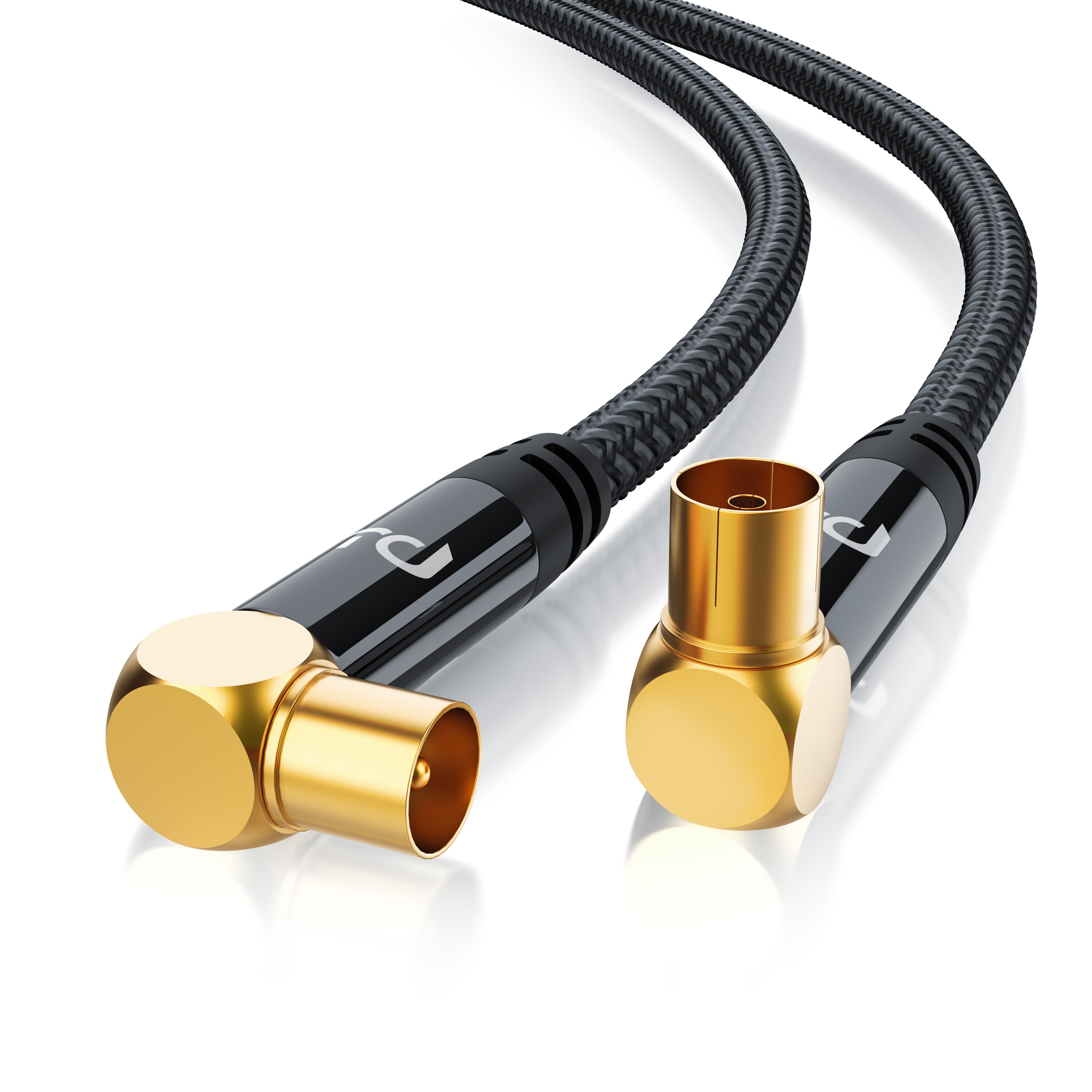 Primewire HDTV Antennenkabel gewinkelt mit Braiding - 2-fach Schirmung - Stoffummantelung - 75 Ohm / 135 dB - 7,5 m 