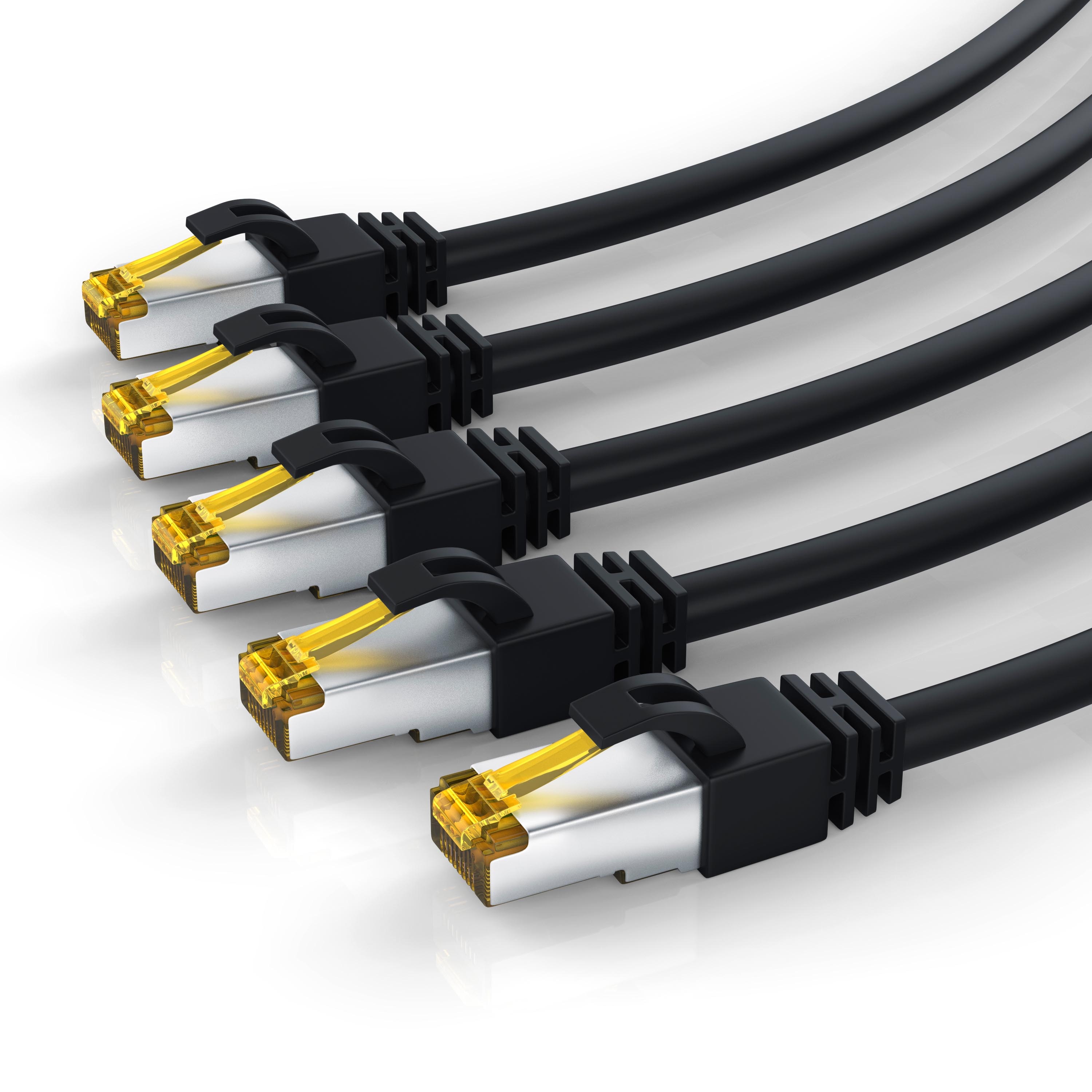 Primewire 5x LAN-Kabel CAT.7, RJ-45 (Ethernet), Gigabit Ethernet S/FTP Netzwerkkabel, 10000 Mbit/s, Patchkabel - 0,5m 