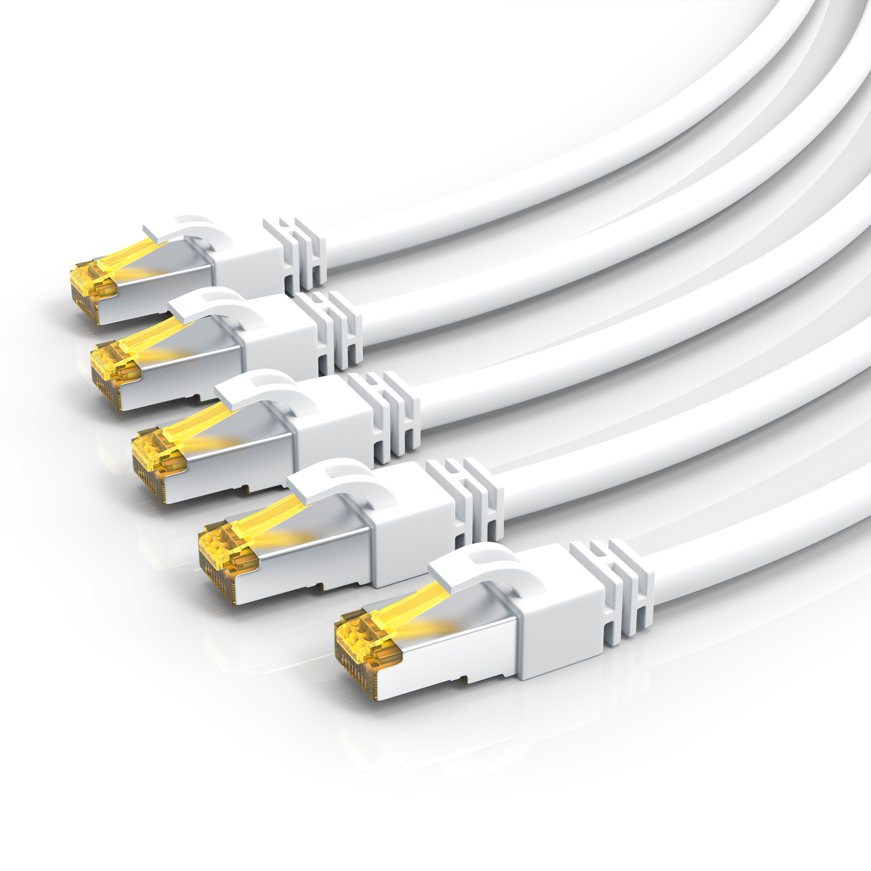 Primewire 5x LAN-Kabel CAT.7, RJ-45 (Ethernet), Gigabit Ethernet S/FTP Netzwerkkabel, 10000 Mbit/s, Patchkabel - 0,5m 