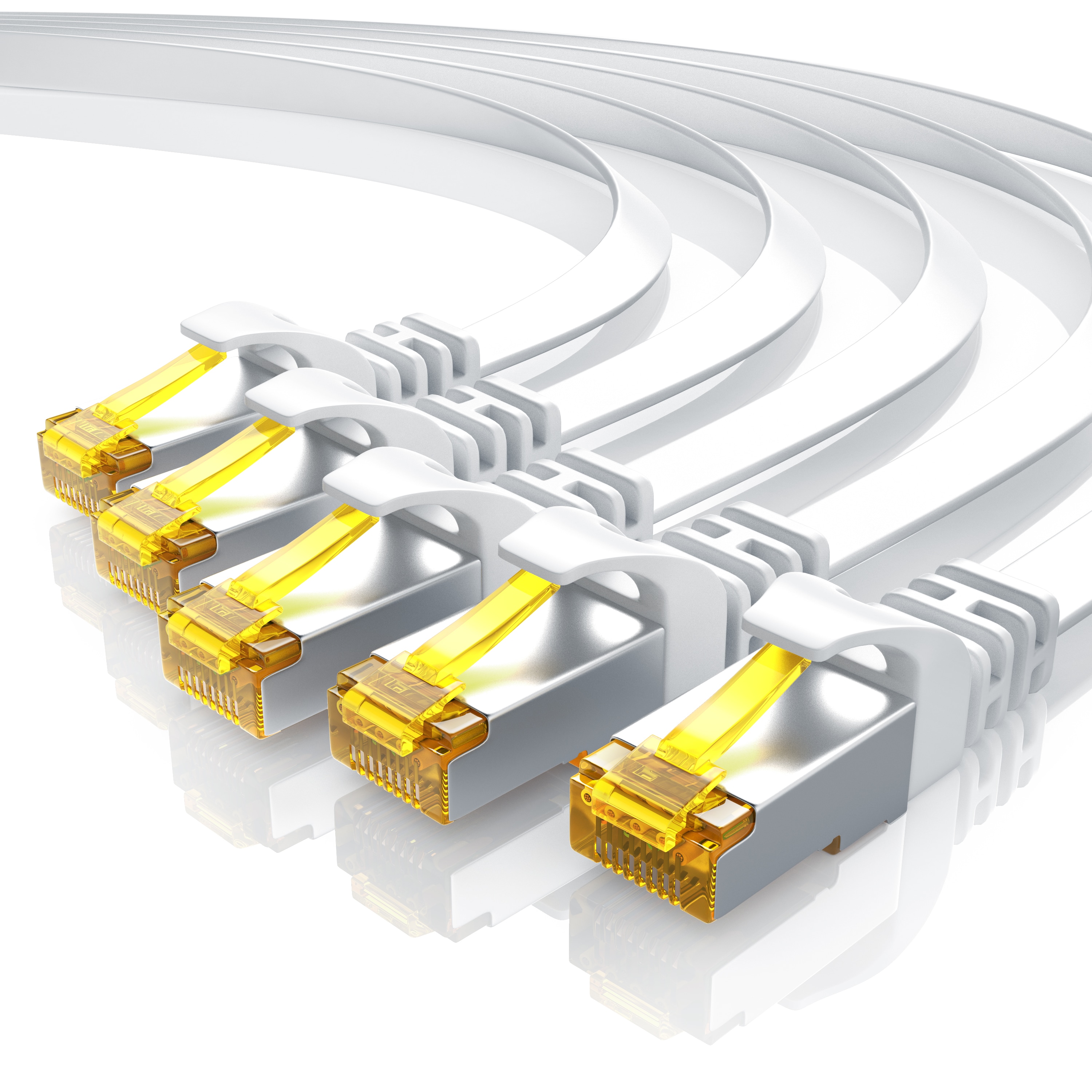 Primewire 5x LAN-Kabel CAT.7, RJ-45 (Ethernet), CAT 7 Flachband U/FTP Gigabit Netzwerkkabel 10 Gbit/s Patchkabel - 0,5m 