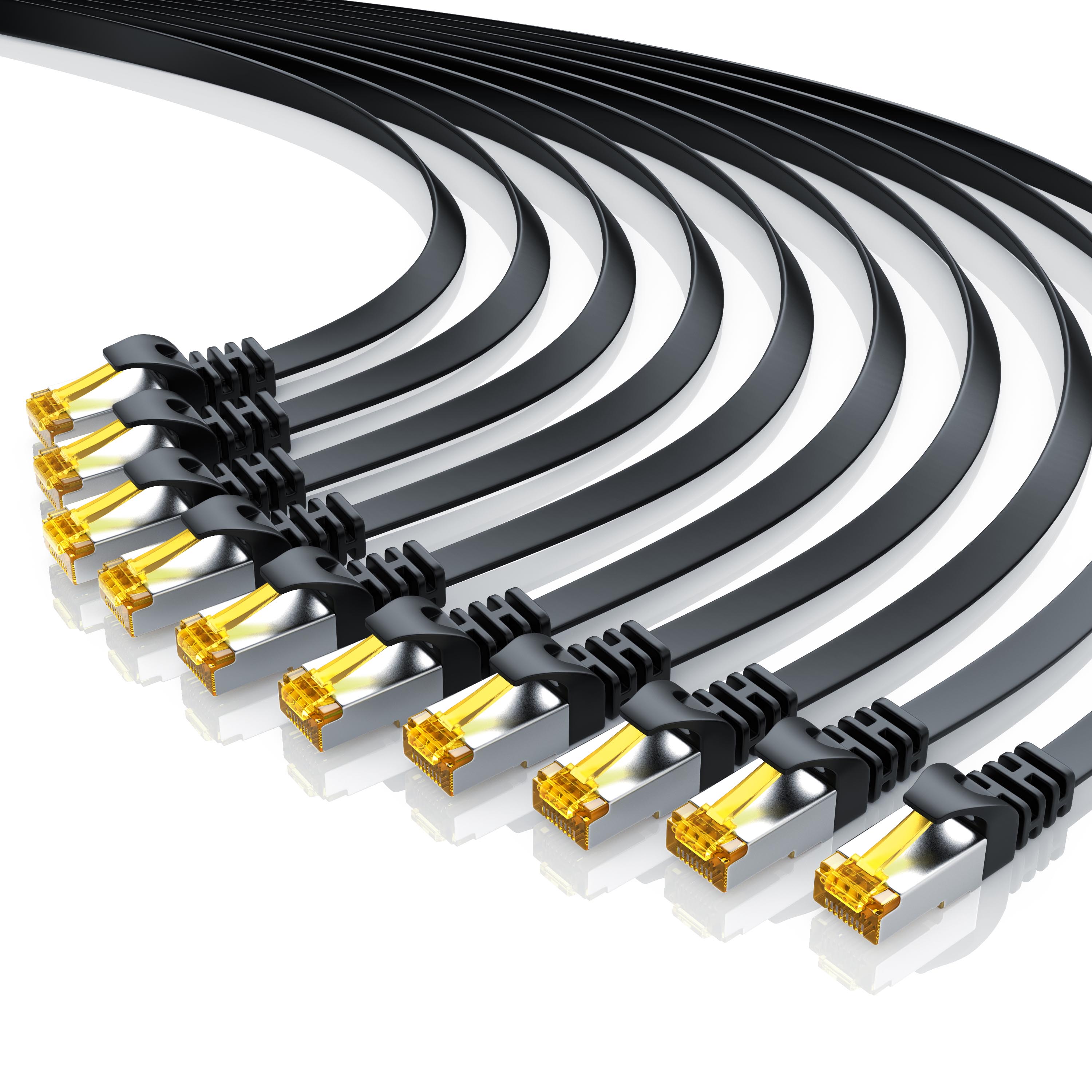 Primewire 10x LAN-Kabel CAT.7, RJ-45 (Ethernet), CAT 7 Flachband U/FTP Gigabit Netzwerkkabel 10 Gbit/s Patchkabel - 0,5m 