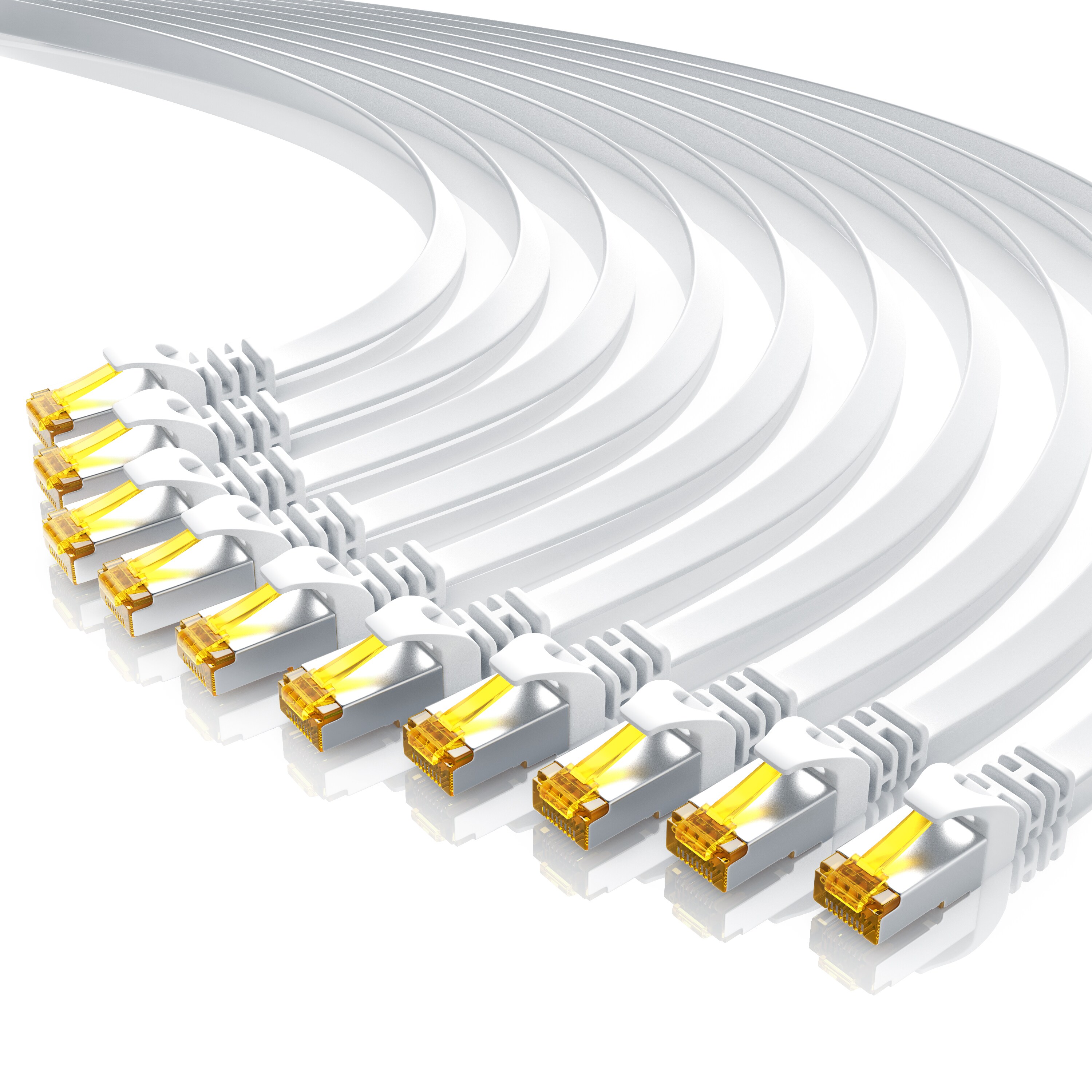 Primewire 10x LAN-Kabel CAT.7, RJ-45 (Ethernet), CAT 7 Flachband U/FTP Gigabit Netzwerkkabel 10 Gbit/s Patchkabel - 0,5m 