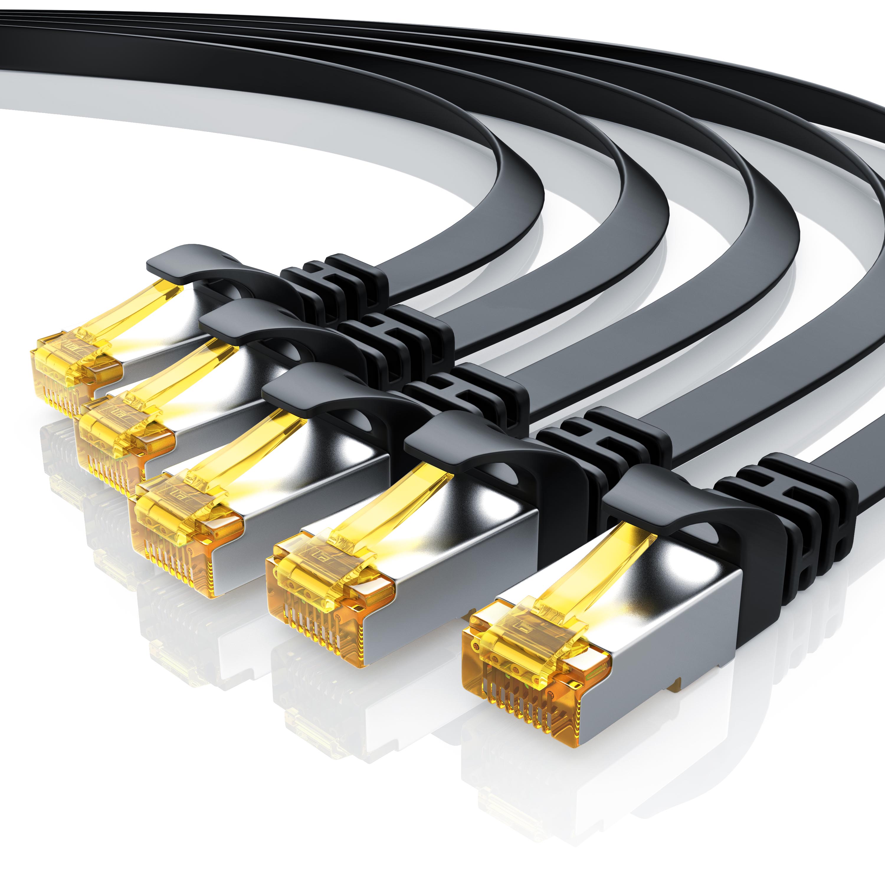 Primewire 5x LAN-Kabel CAT.7, RJ-45 (Ethernet), CAT 7 Flachband U/FTP Gigabit Netzwerkkabel 10 Gbit/s Patchkabel - 0,25m 