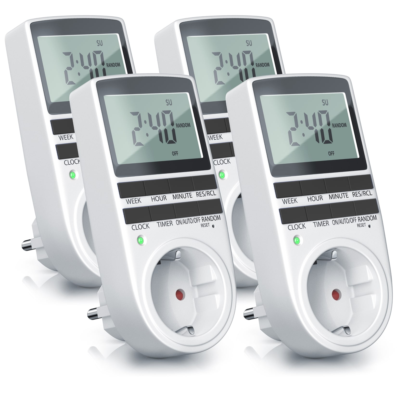 BEARWARE 4x Zeitschaltuhr LCD-Display / 3680W / 10 konfigurierbare Programme