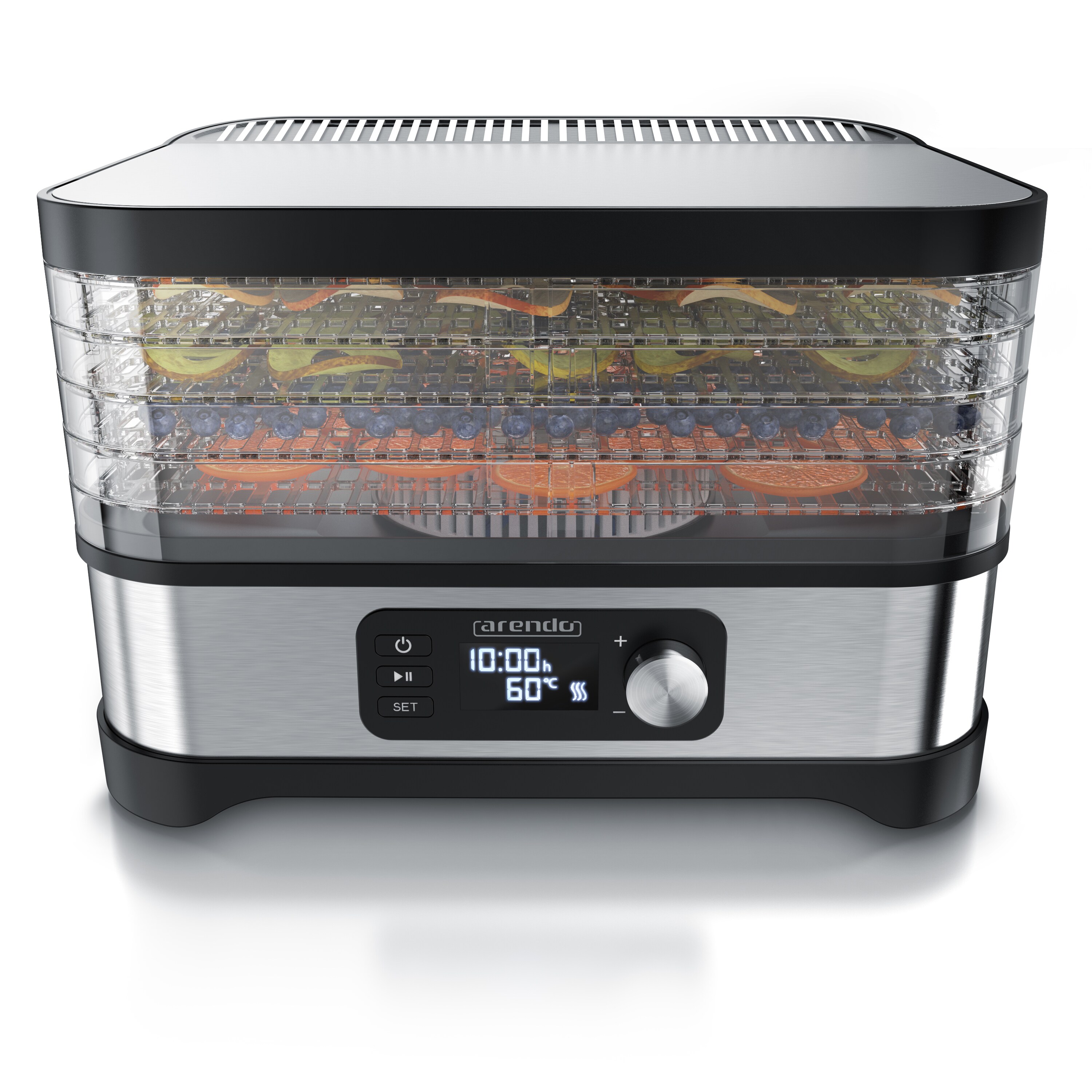 Arendo D&ouml;rrautomat, 5 Etagen, BPA frei, Edelstahl, Timer 24h 