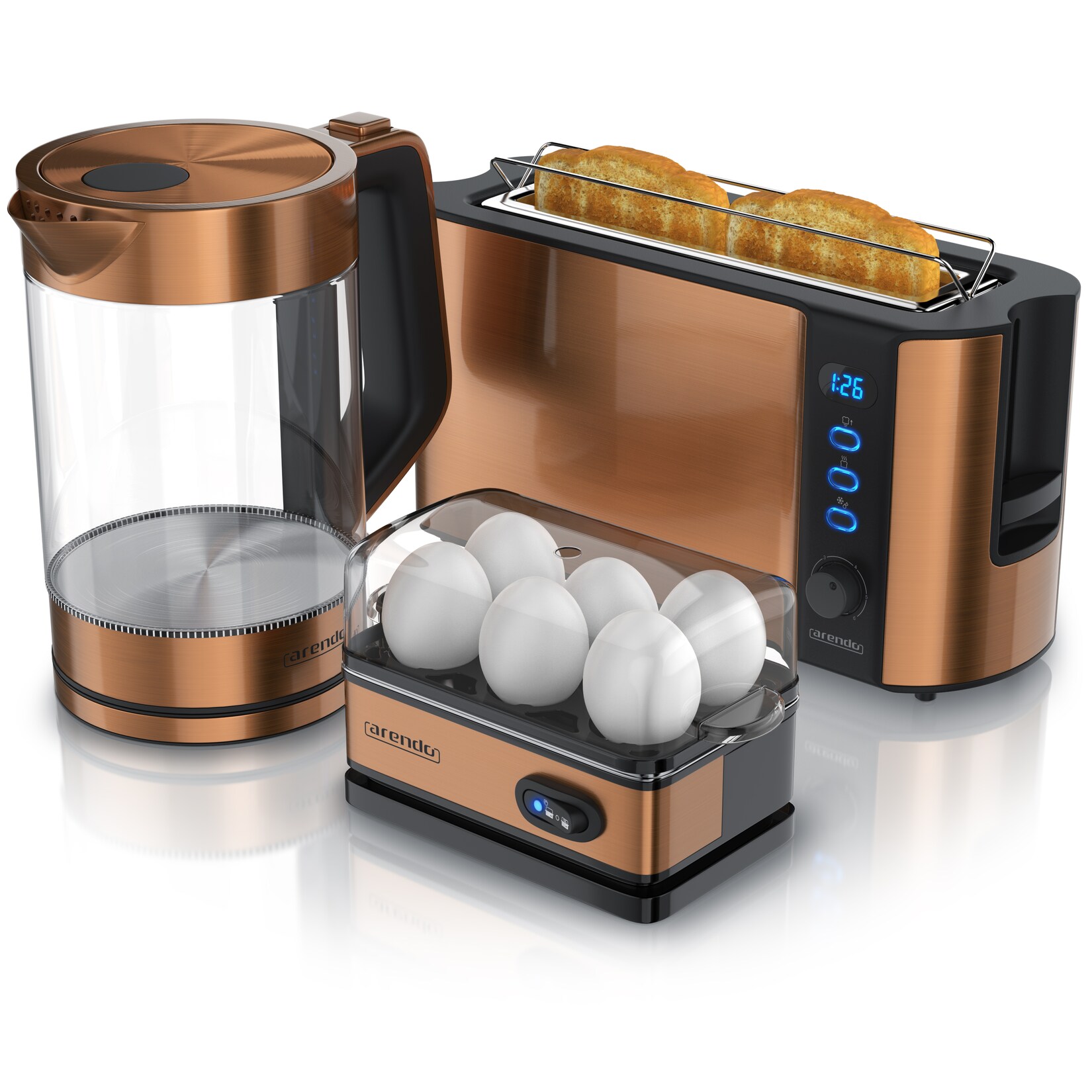 Frühstücksset 3 teilig, Wasserkocher, Toaster, Eierkocher