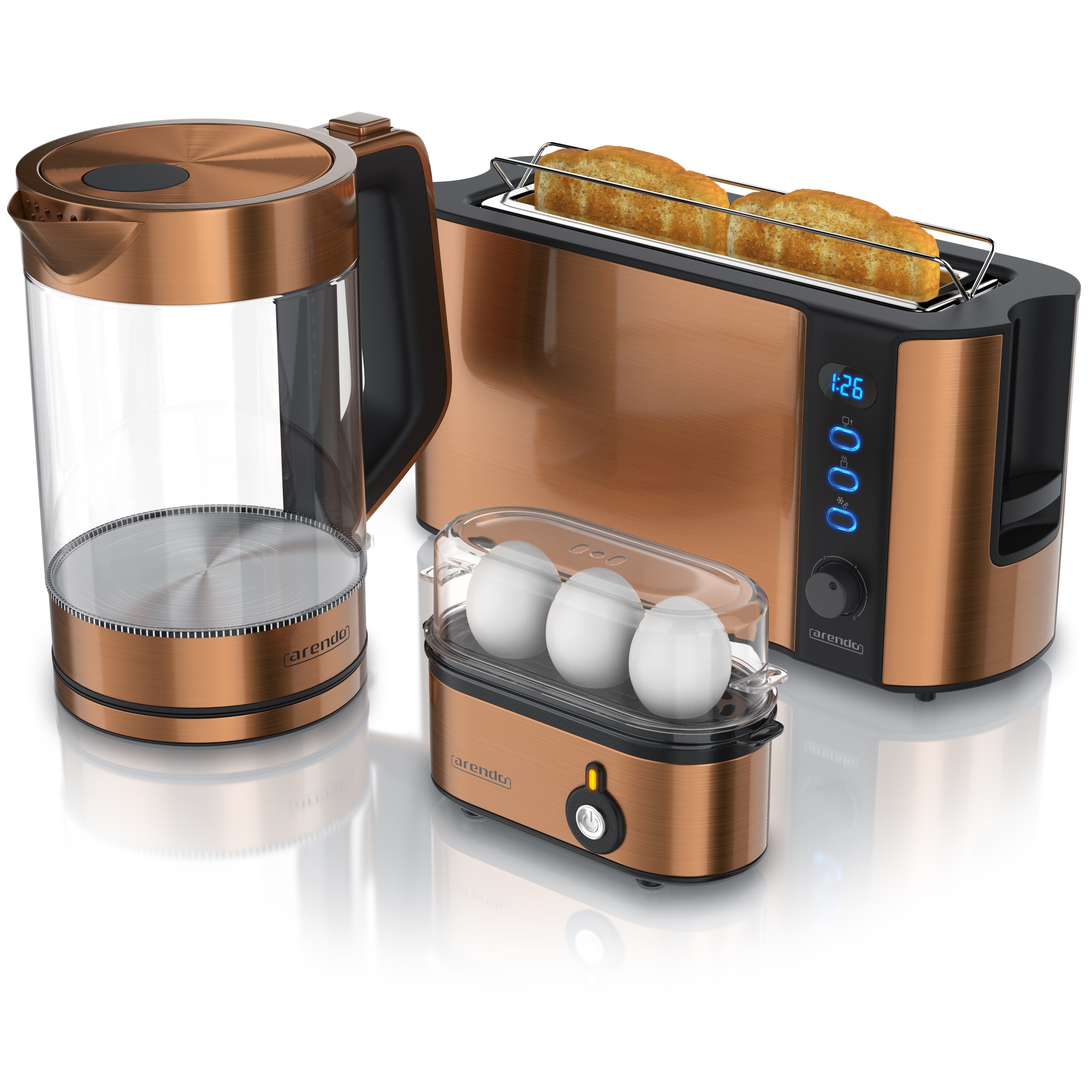 Arendo Fr&uuml;hst&uuml;cksset 3 teilig, Wasserkocher, Toaster, Eierkocher 