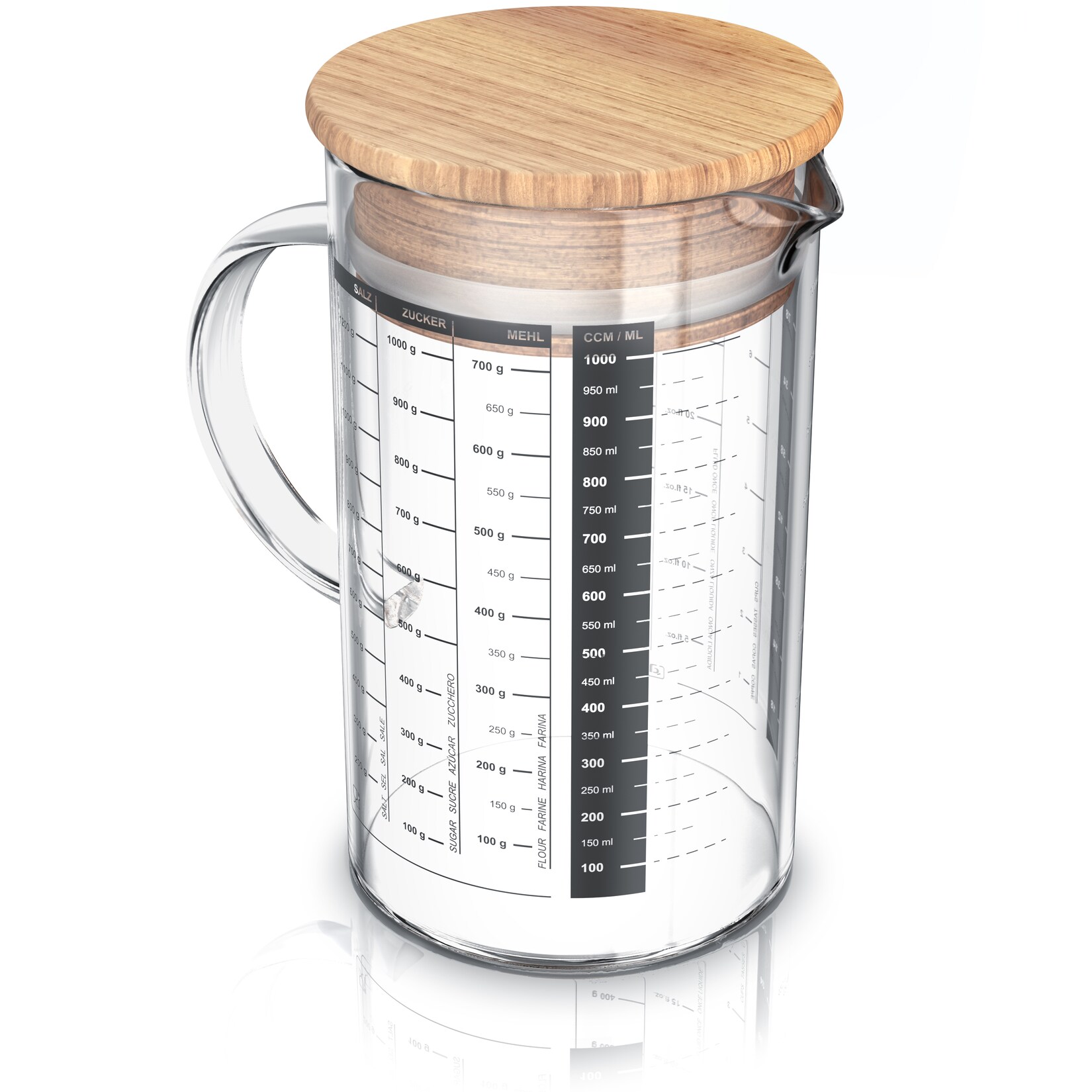 Messbecher , Glas, luftdicht, mit Bambusdeckel