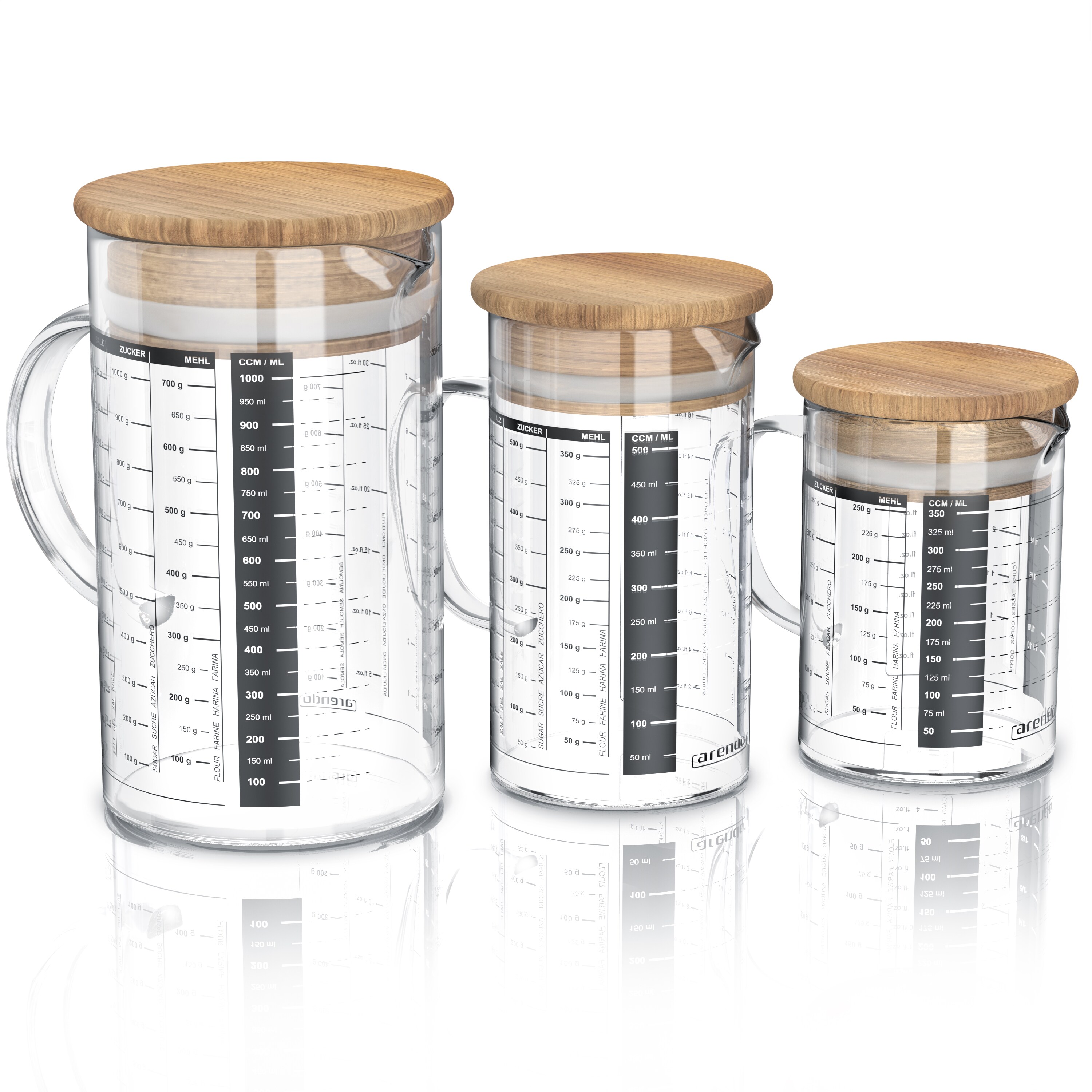 Arendo Messkrug Set 250, 500, 1000 ml, Glas, luftdicht, 3 teilig 