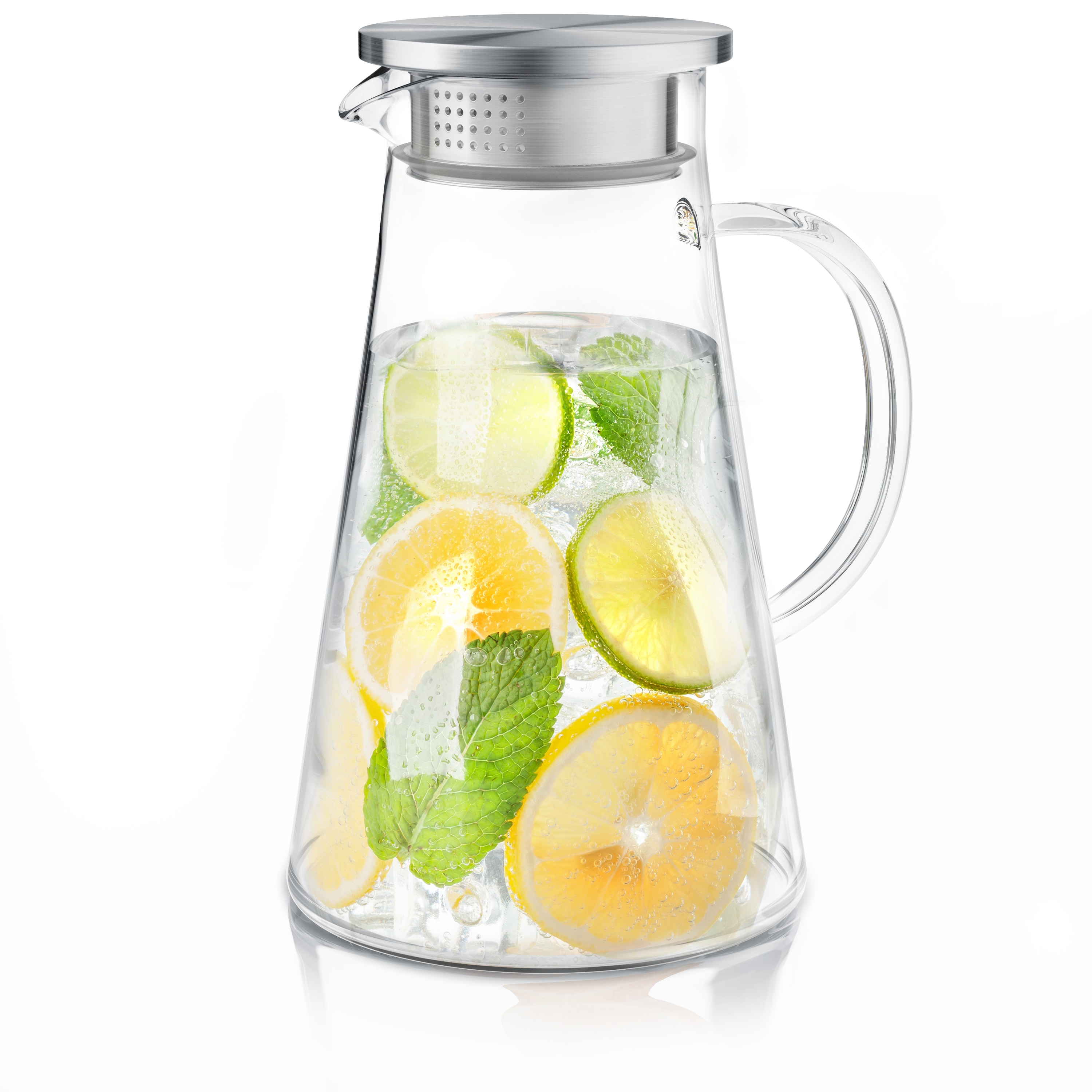 Arendo Glaskaraffe 1900 ml, Edelstahl-Deckel, hitze- und k&auml;ltebest&auml;ndig, BPA frei 