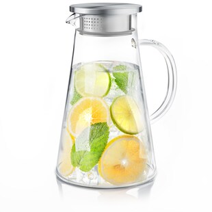 Arendo Glaskaraffe 1900 ml, Edelstahl-Deckel, hitze- und kältebeständig, BPA frei 