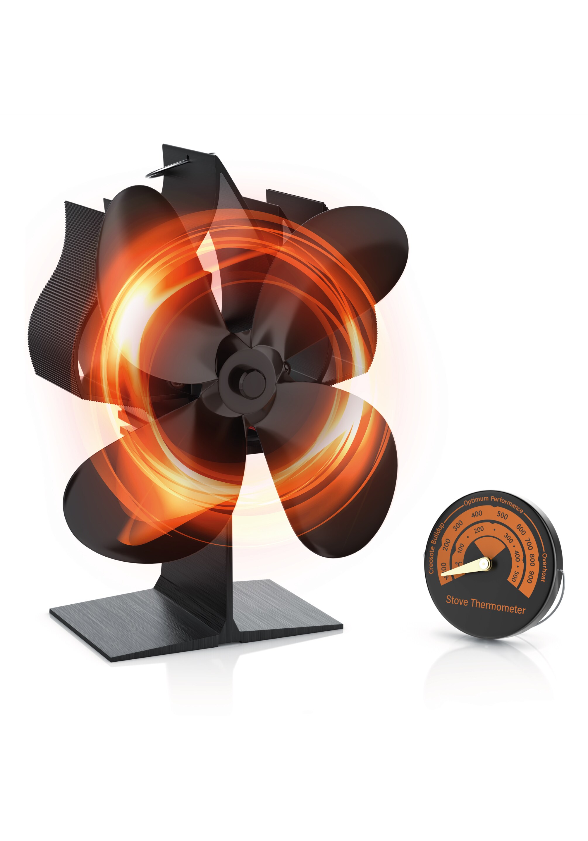 Brandson Kaminventilator, mit Thermometer, 4 Rotorbl&auml;tter, stromlos, leise 