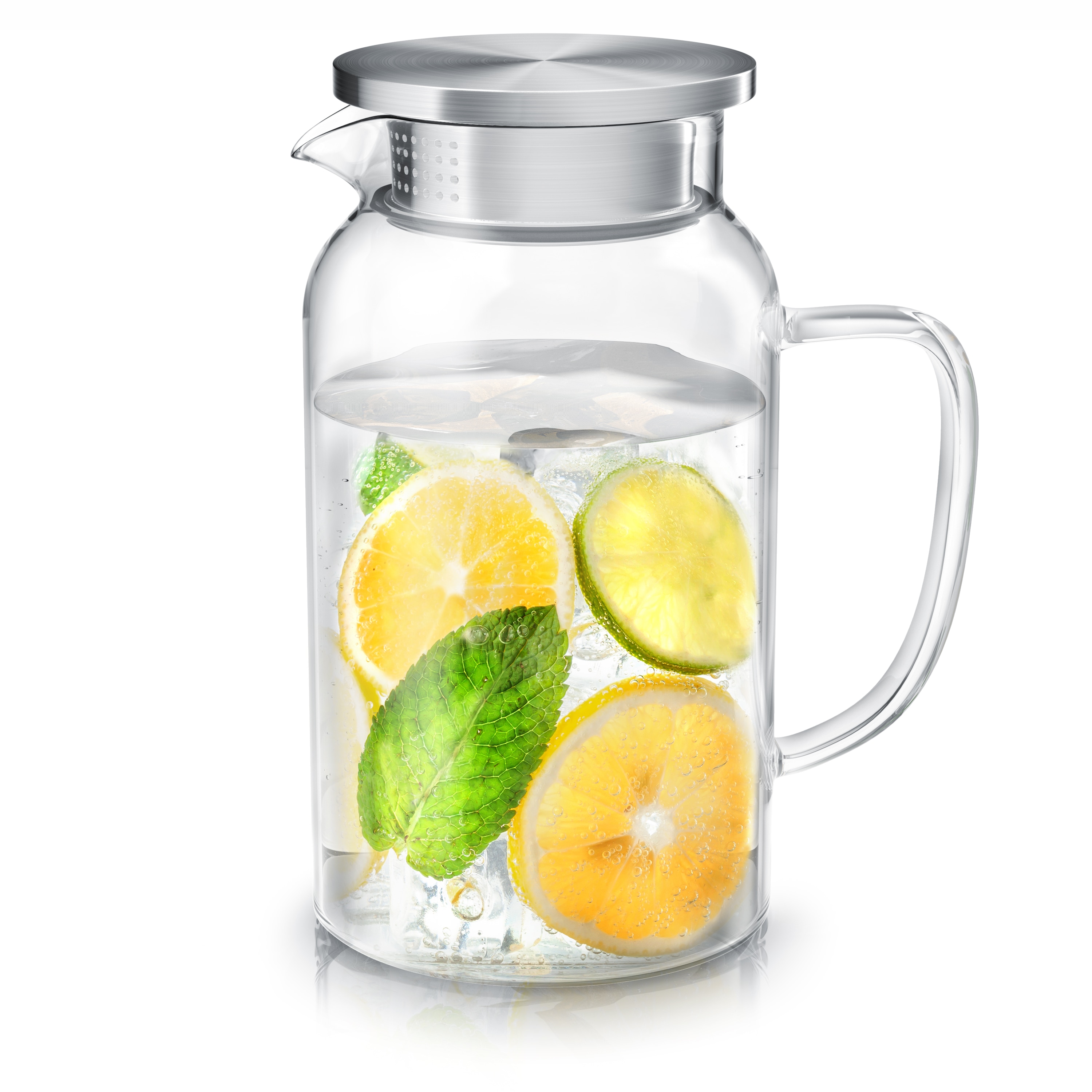 Arendo Glaskaraffe 1450 ml, Edelstahl-Deckel, hitze- und k&auml;ltebest&auml;ndig, BPA frei 