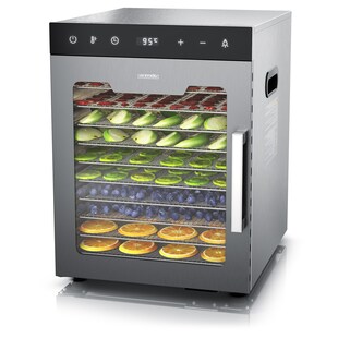 Arendo Dörrautomat Edelstahl, Temperaturregler von 30° bis 90°C, Dörrgerät, Dehydrator, 800 W, 10 Etagen, Obst, Fisch, Fleisch Dörrapparat, Obsttrockner, Timer 0,5-24 Stunden 
