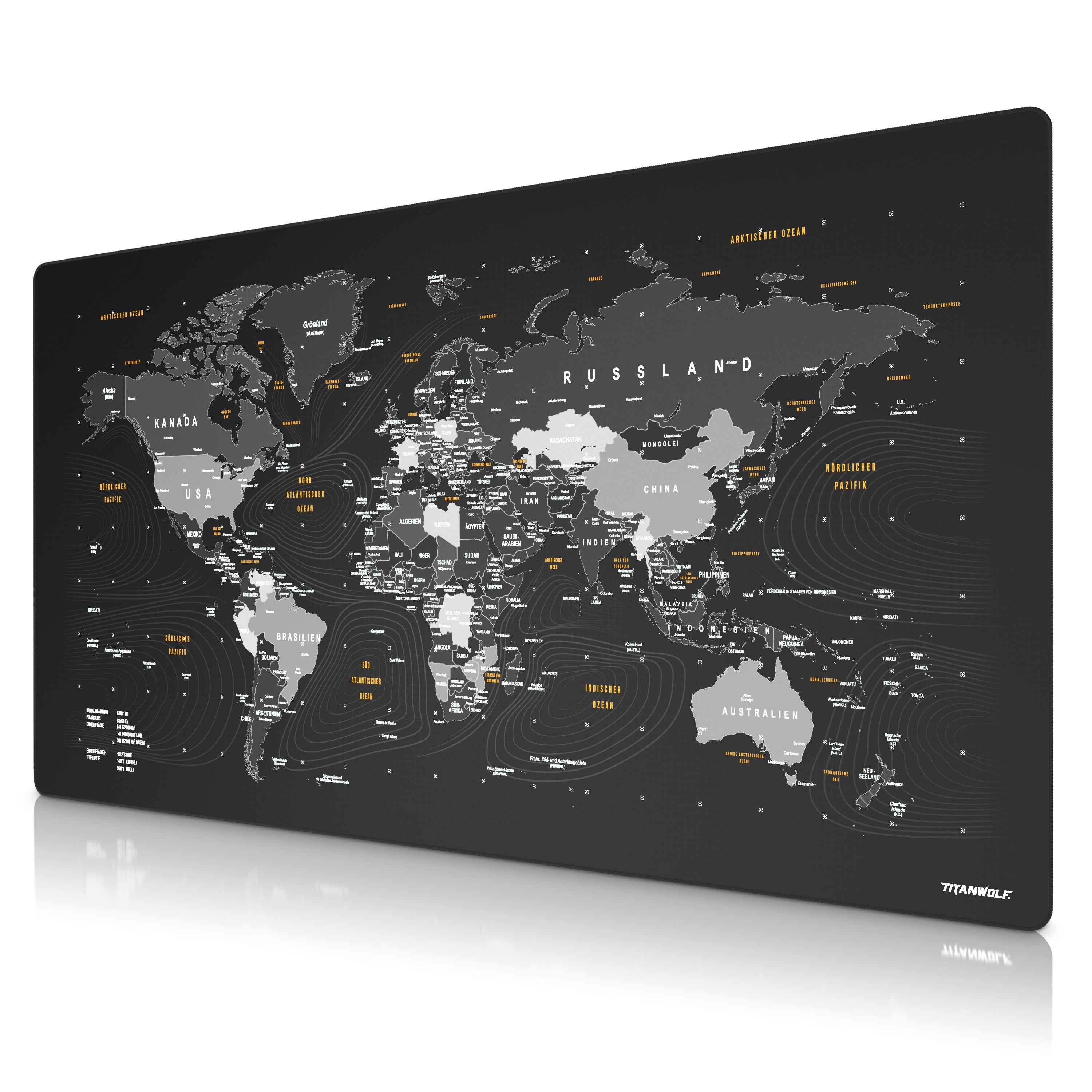 Titanwolf Gaming Mauspad XXXL 1600x800 mm, Speed Mousepad, Weltkarte deutsch, rutschfest, abwaschbar 