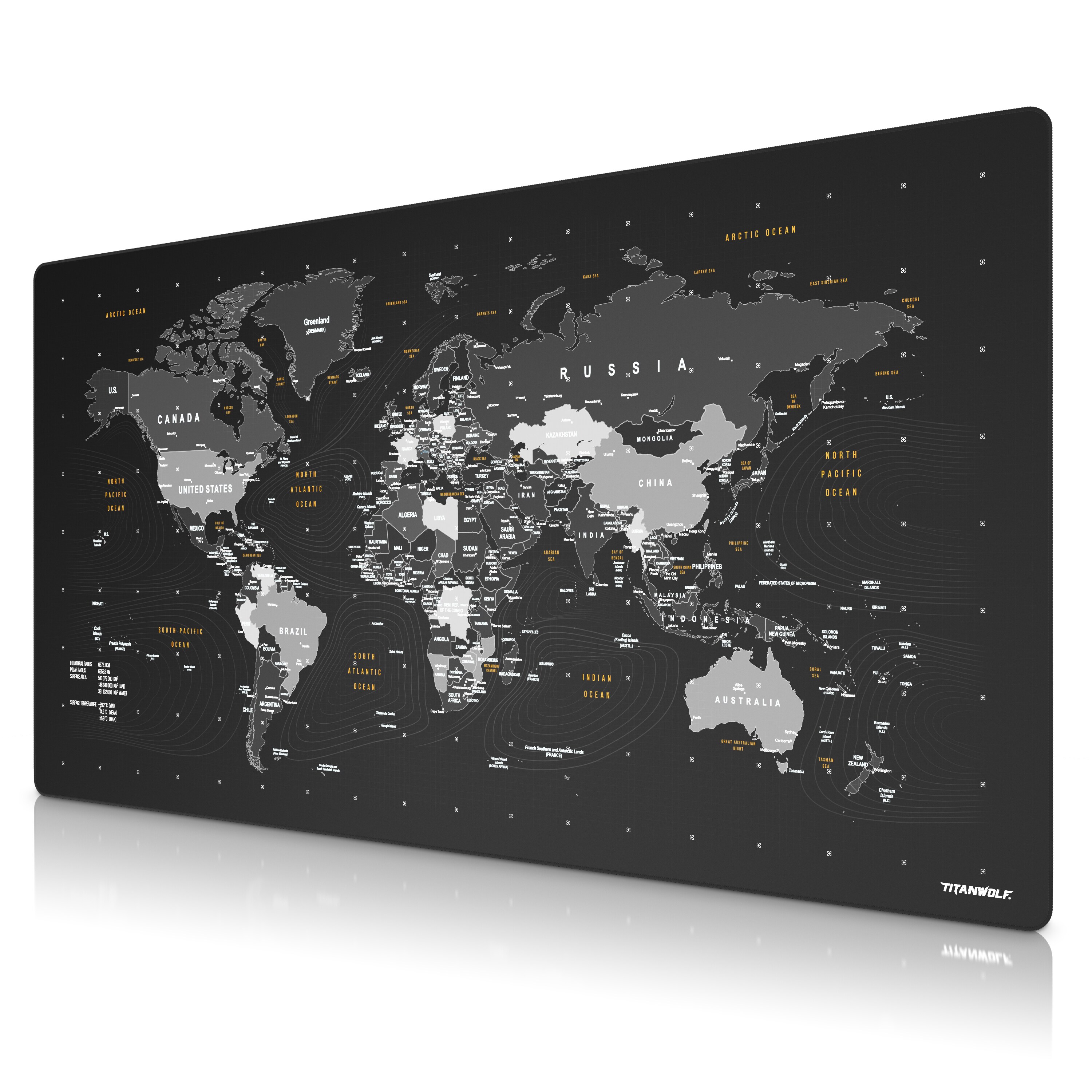 Titanwolf Gaming Mauspad XXXL 1600x800 mm, Speed Mousepad, Weltkarte Motiv, rutschfest, abwaschbar 