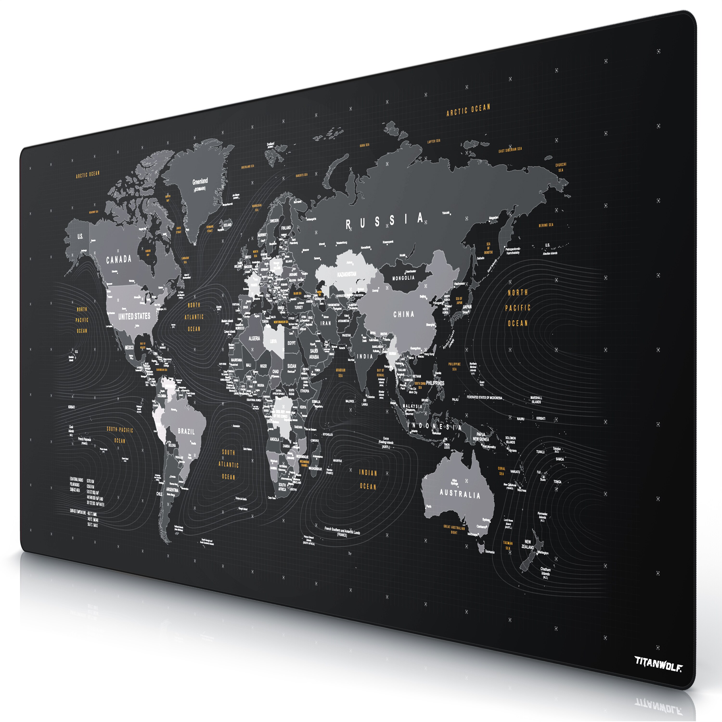 Titanwolf Gaming Mauspad XXXL 1800x800 mm, Speed Mousepad, Weltkarte Motiv, abwaschbar, rutschfest 