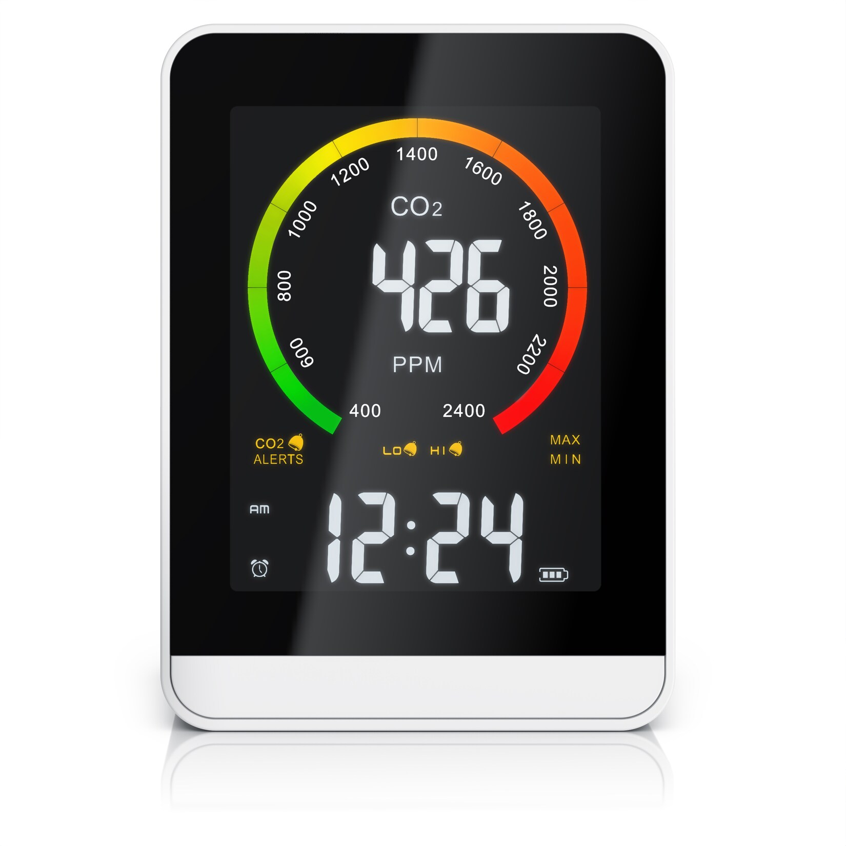 CO2 Messgerät mit Luftqualitätssensor, Kohlendioxid, Warnmelder, präzise Anzeige, für Wohnräume