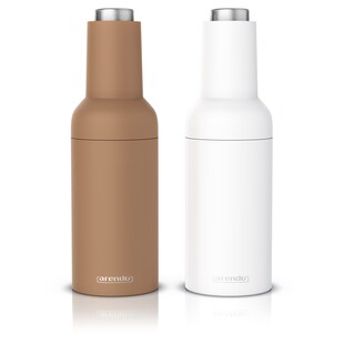 Arendo elektrische Salz- & Pfeffermühle, weiß/braun, Batterie, LED-Licht, Keramikmahlwerk, einstellbar 