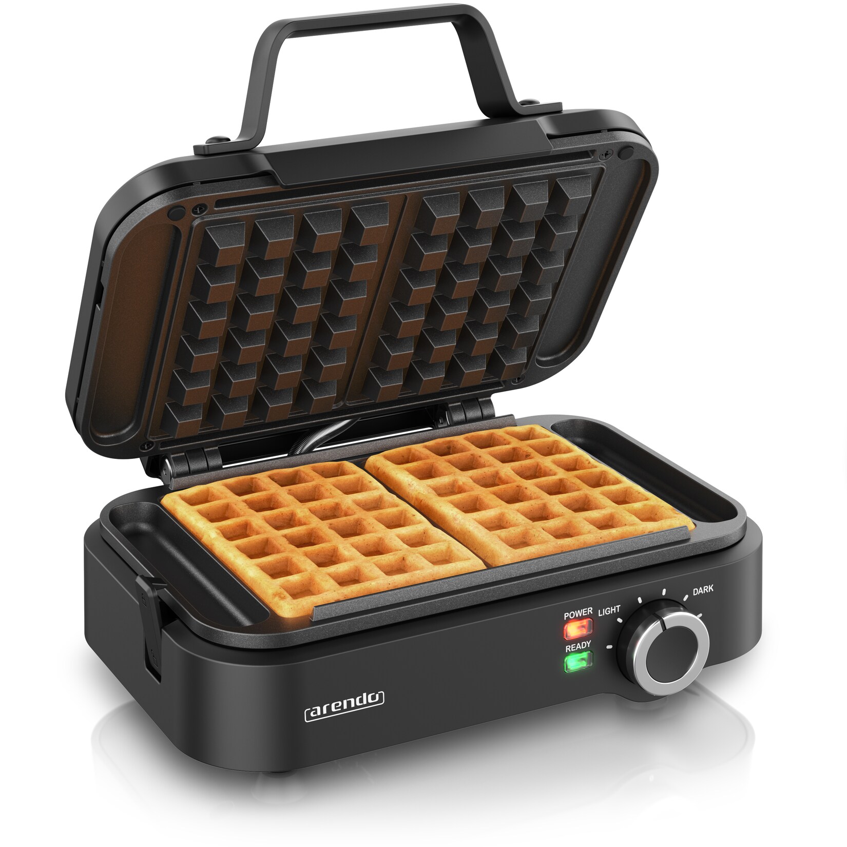 Arendo Waffeleisen Waffelautomat - 2 Waffeln à 12,6 cm-, 1200 W, Antihaftbeschichtung - Belgische Waffeln