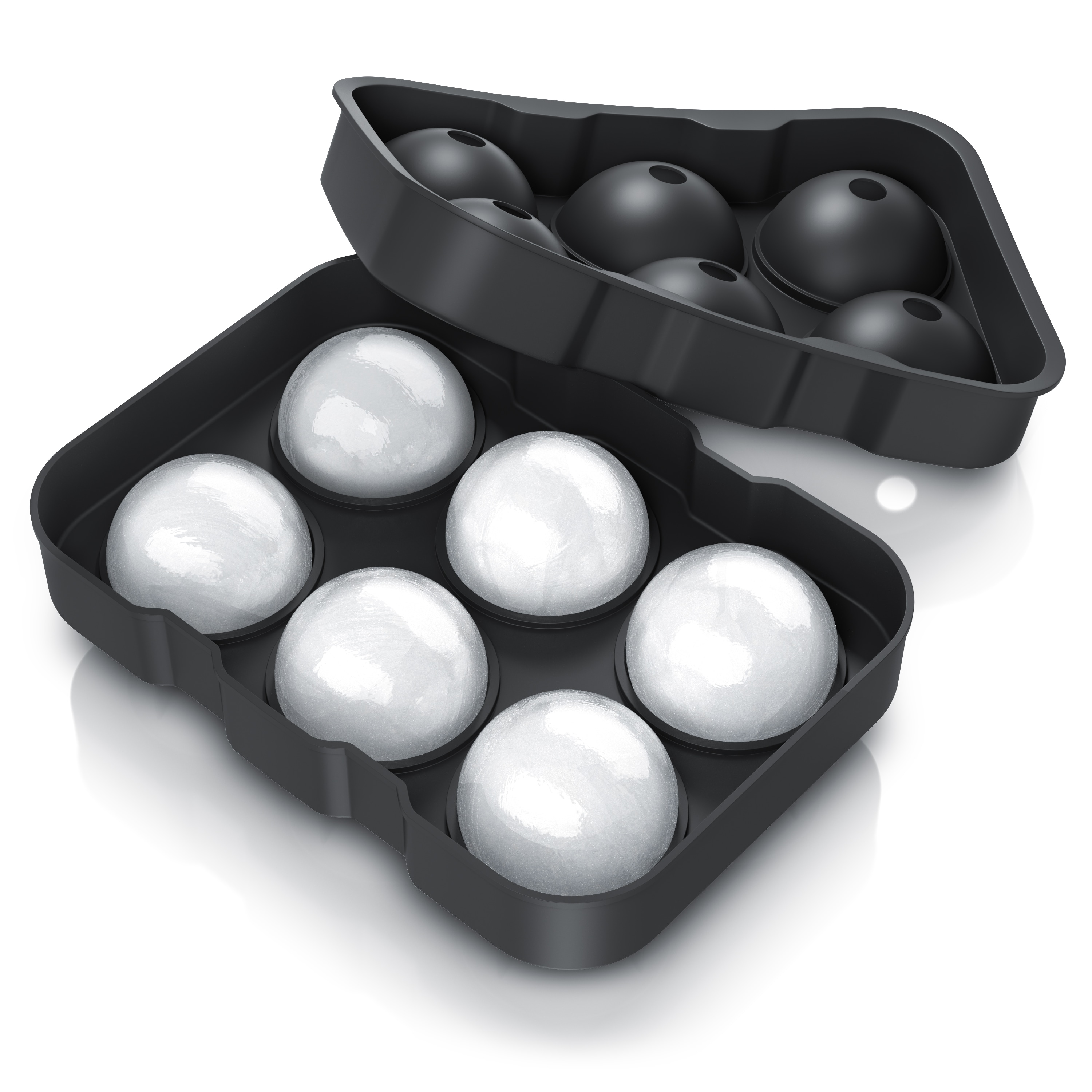 Arendo Eisw&uuml;rfelform 6x46ml Kugelform sechsfach mit Trichter & Deckel, extra gro&szlig;e &Ouml;ffnung, (1-tlg), Silikon zum leichten Herausl&ouml;sen, sp&uuml;lmaschinengeeignet 