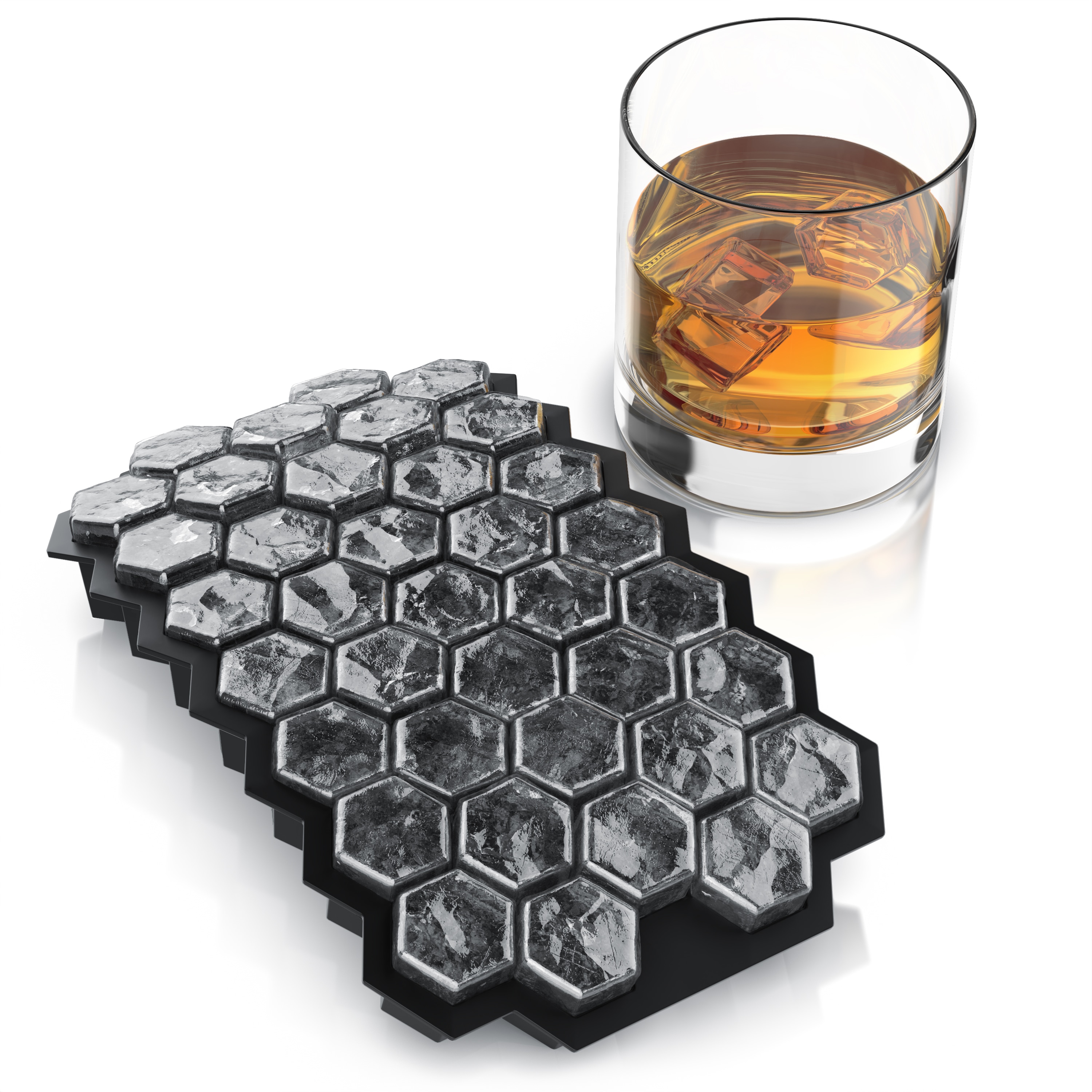 Arendo Eisw&uuml;rfelform 37x Sechseck Eisw&uuml;rfel mit Deckel, temperaturbest&auml;ndig, bis -40&deg;C, (1-tlg), Silikon zum leichten Herausl&ouml;sen, sp&uuml;lmaschinengeeignet 