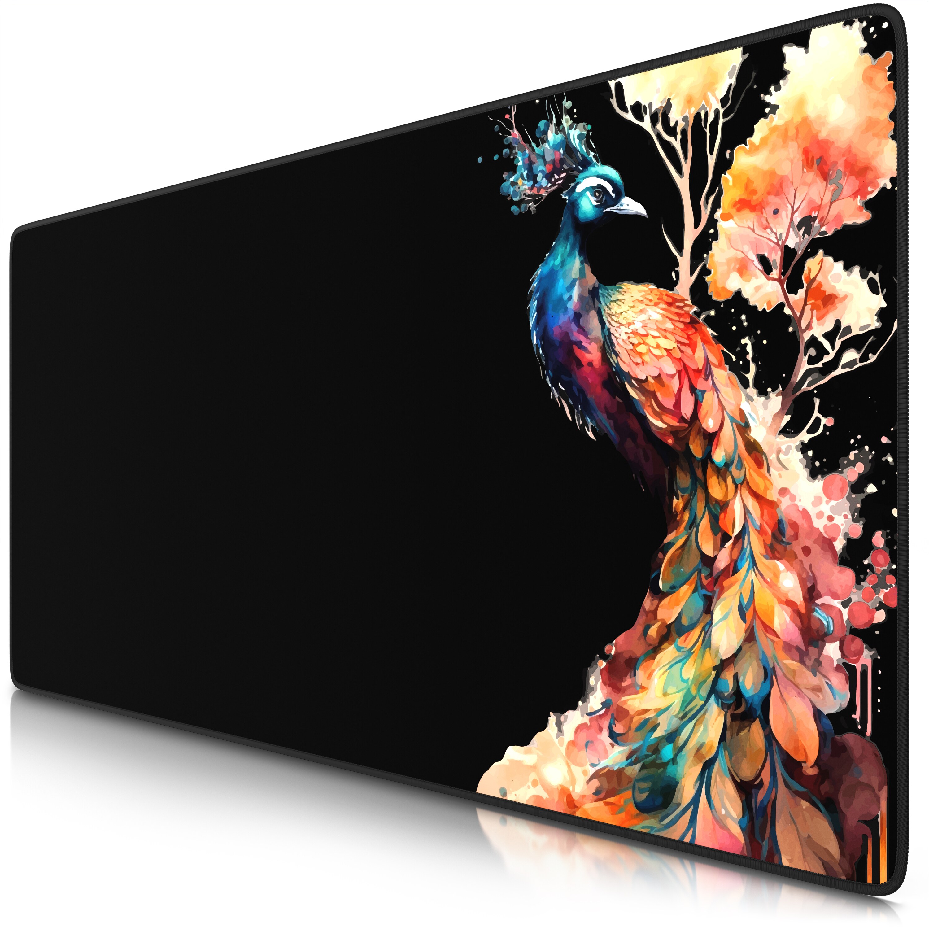 Titanwolf Gaming Mauspad XXL Speed Gaming Mousepad 900x400 mm, Deskpad, rutschfest & abwaschbare R&uuml;ckseite, f&uuml;r Speed & Pr&auml;zision, Black Peacock 