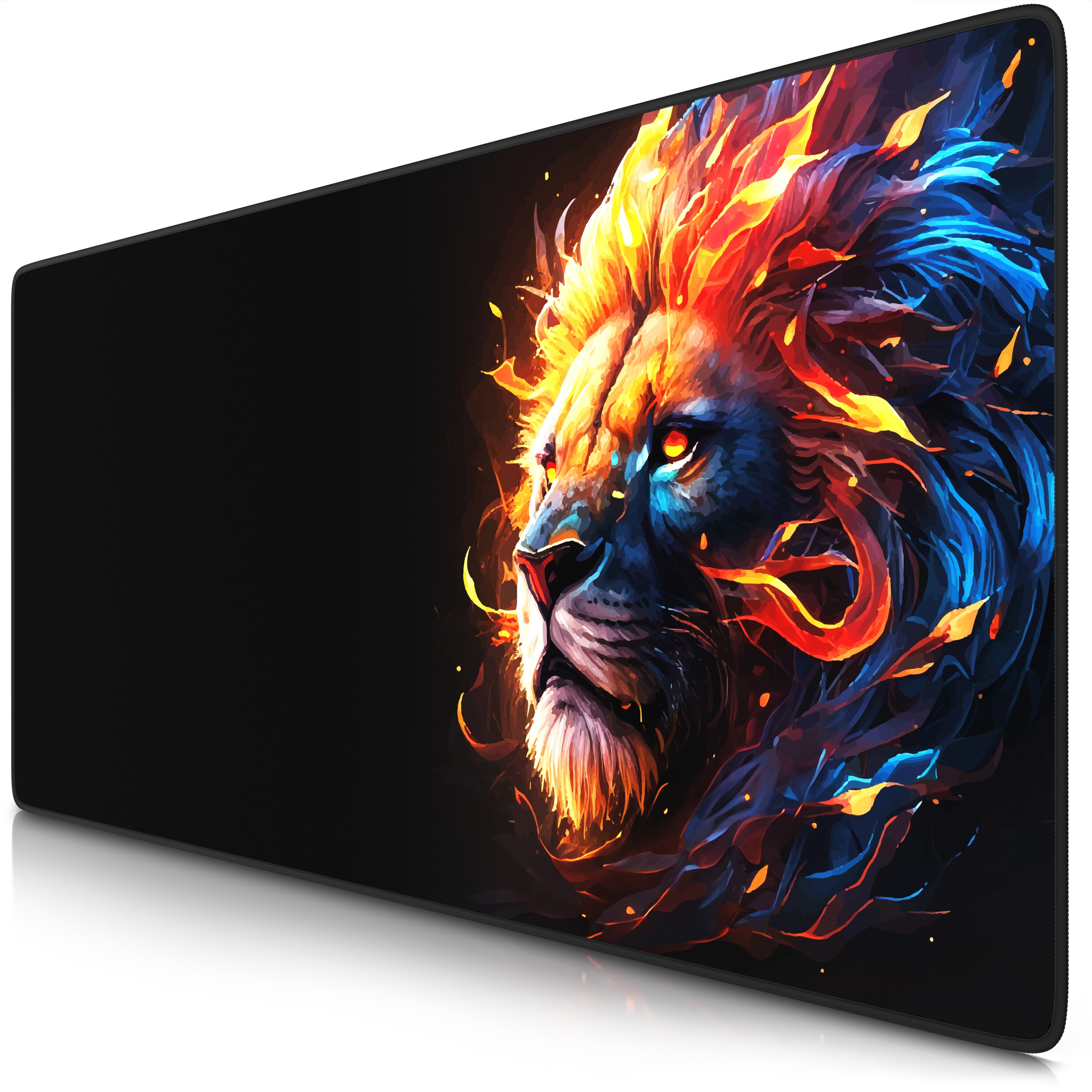 Titanwolf Gaming Mauspad XXL Speed Gaming Mousepad 900x400 mm, Deskpad, rutschfest & abwaschbare R&uuml;ckseite, f&uuml;r Speed & Pr&auml;zision, Fire Lion 