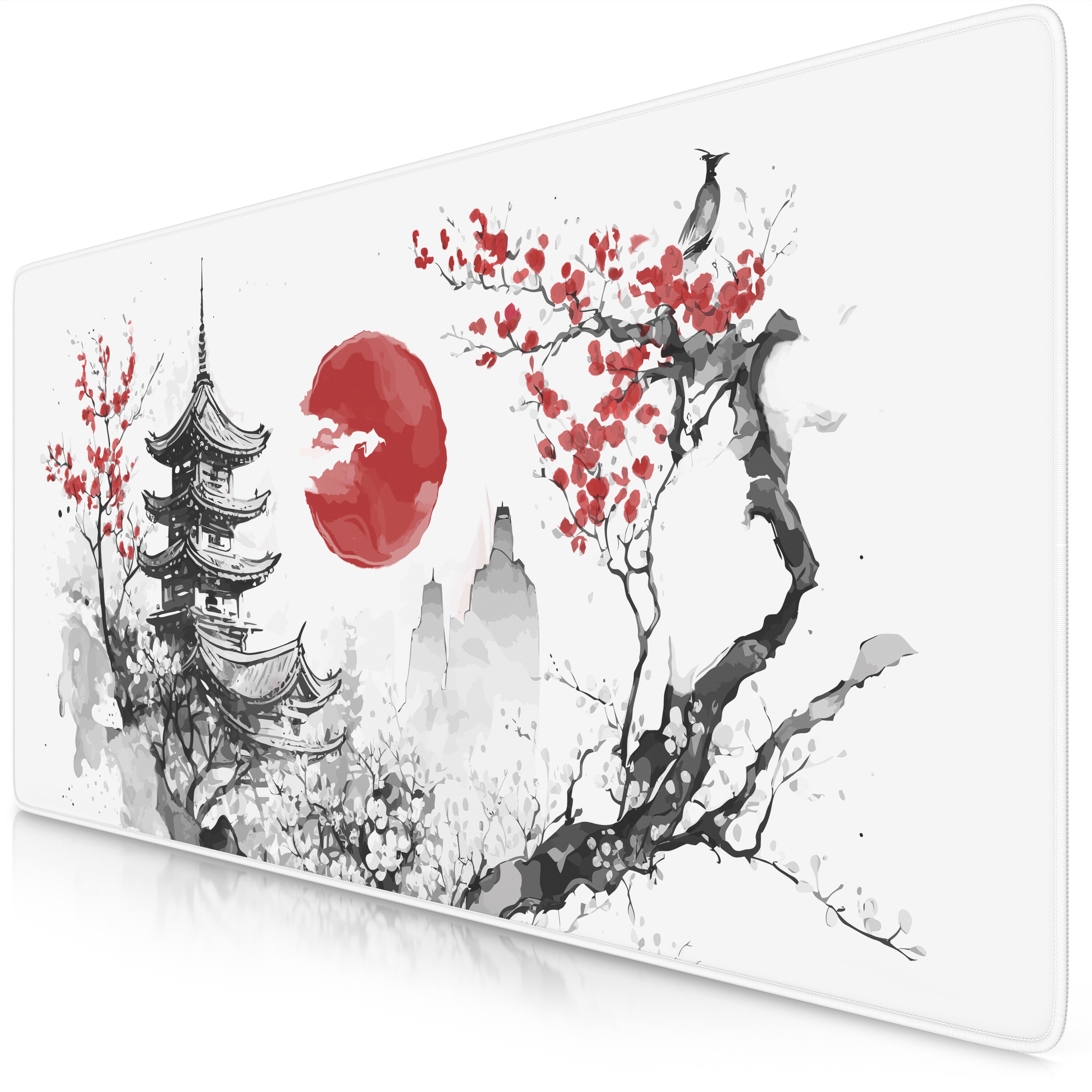 Titanwolf Gaming Mauspad XXL Speed Gaming Mousepad 900x400 mm, Deskpad, rutschfest & abwaschbare R&uuml;ckseite, f&uuml;r Speed & Pr&auml;zision, Japan Ink Painting 