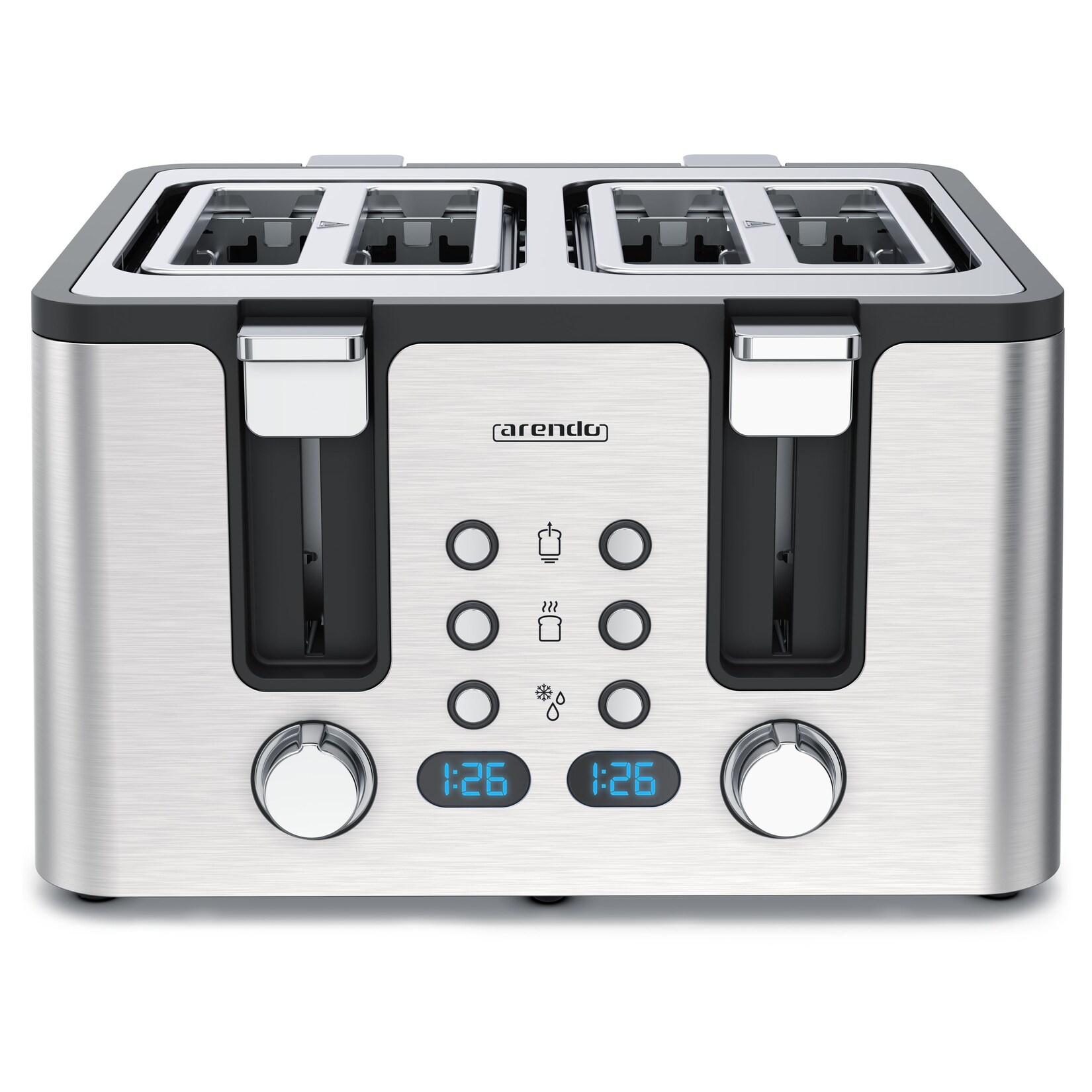 Toaster, 4 kurze Schlitze, für 4 Scheiben, 1750 W, Automatik, Edelstahl, Wärmeisolierendes Doppelwandgehäuse