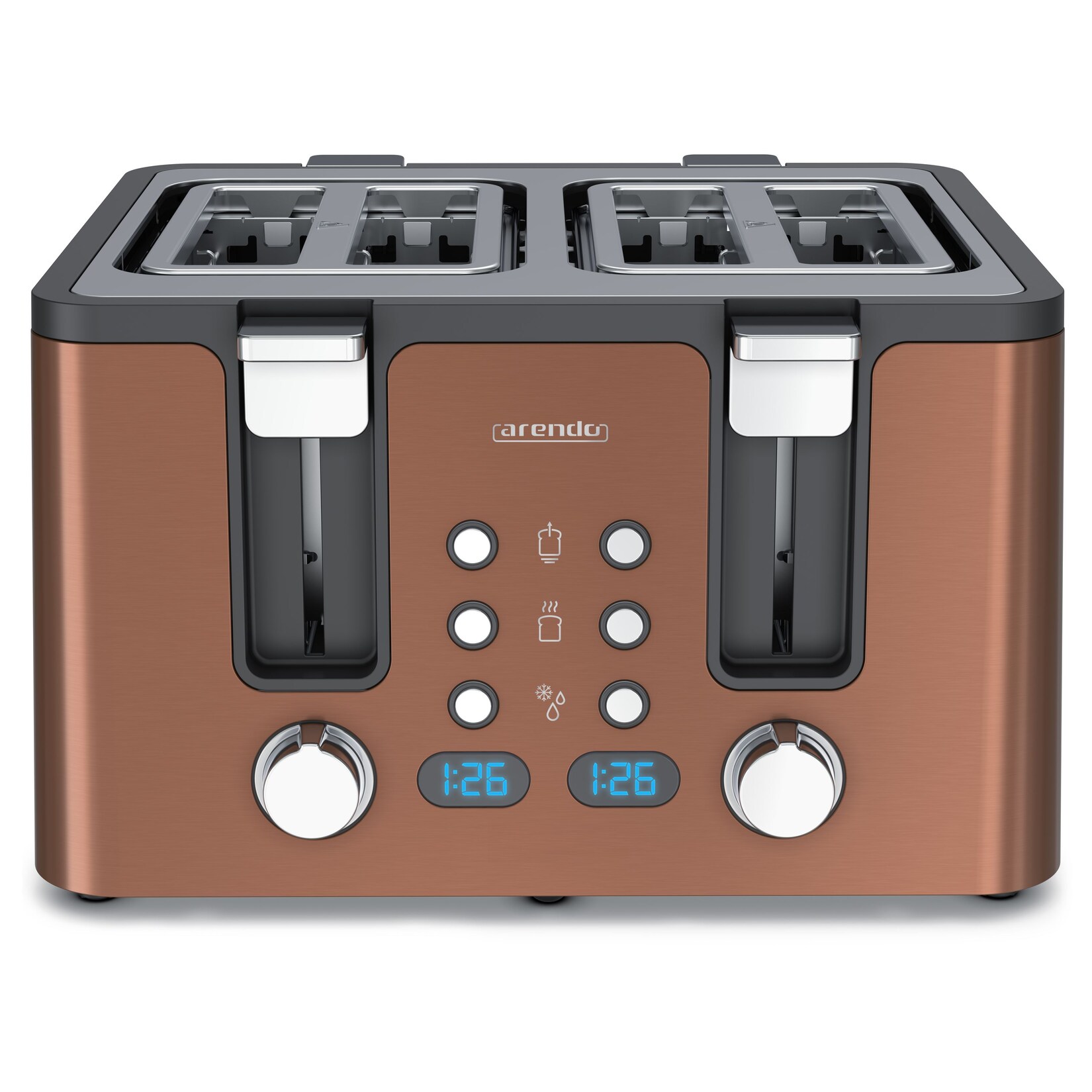 Toaster, 4 kurze Schlitze, für 4 Scheiben, 1750 W, Automatik, Edelstahl, Wärmeisolierendes Doppelwandgehäuse