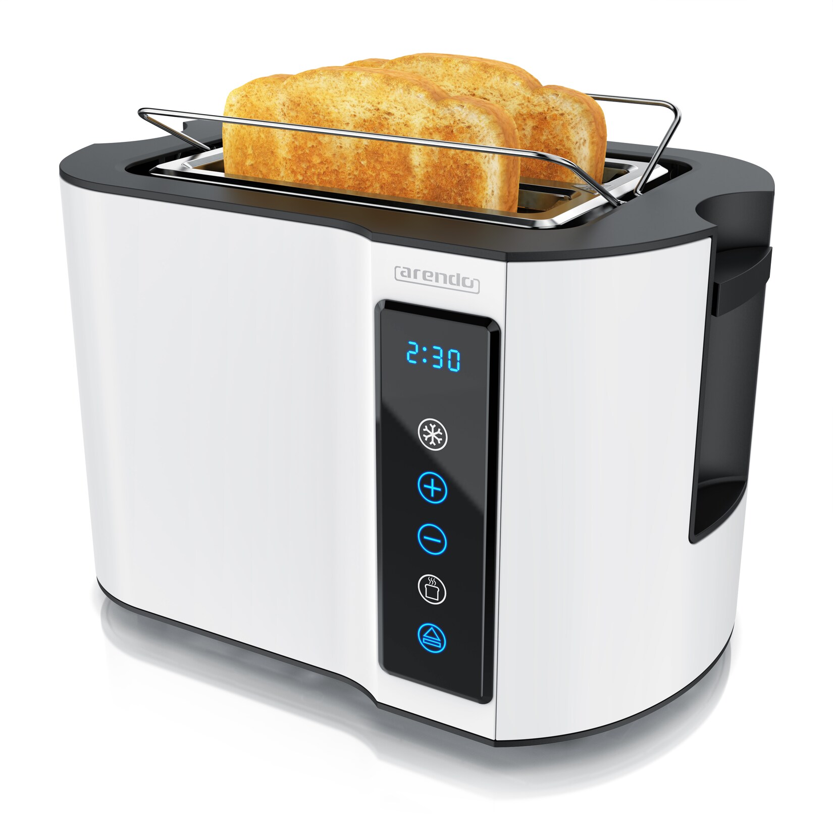 Toaster Wärmeisoliertes Doppelwandgehäuse, Display mit Restzeitanzeige, 2 kurze Schlitze, für 2 Scheiben, 800 W, Touchpanel, Brötchenaufsatz, 7 Bräunungsgrade, Brotscheibenzentrierung