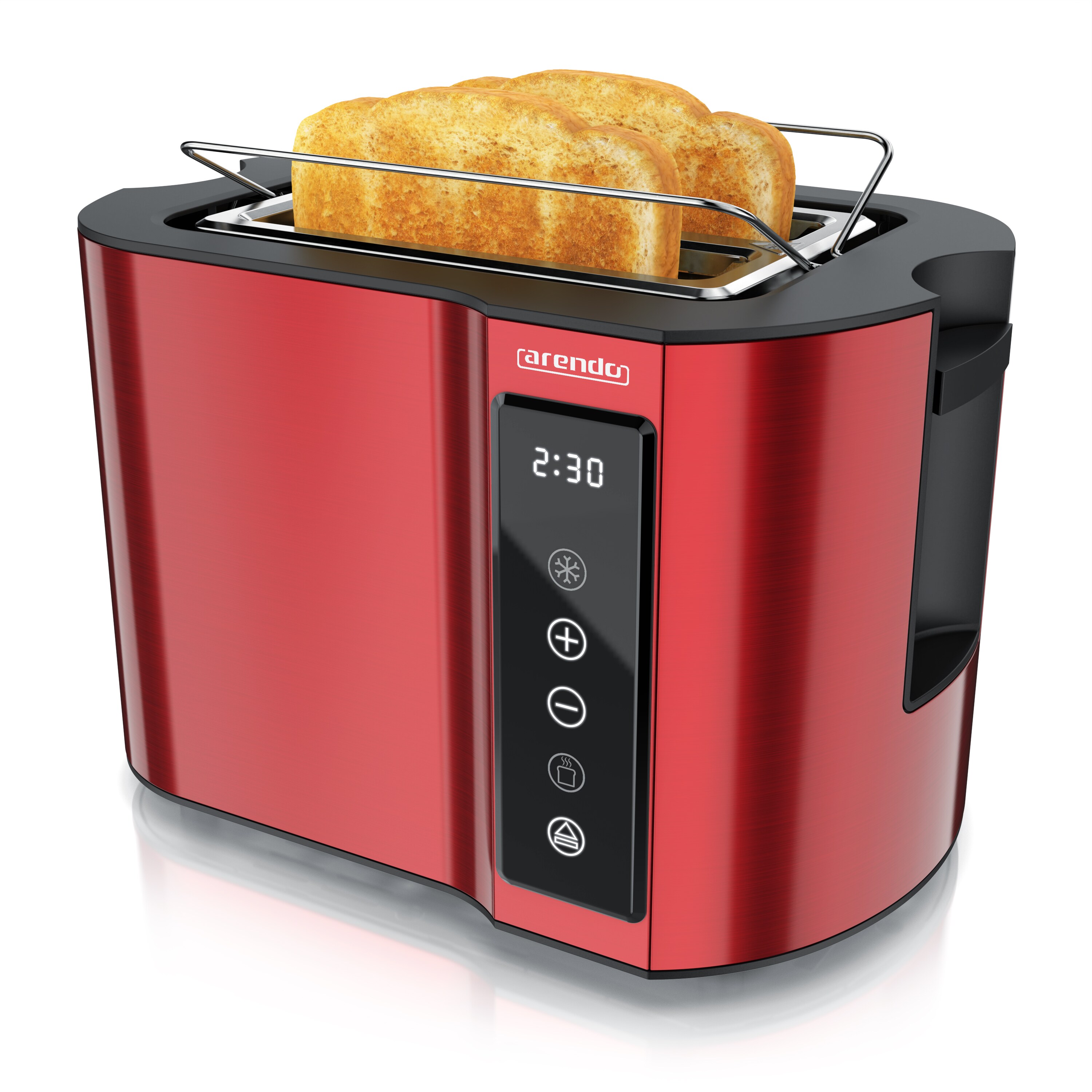 Arendo Toaster W&auml;rmeisoliertes Doppelwandgeh&auml;use, Display mit Restzeitanzeige, 2 kurze Schlitze, f&uuml;r 2 Scheiben, 800 W, Touchpanel, Br&ouml;tchenaufsatz, 7 Br&auml;unungsgrade, Brotscheibenzentrierung 
