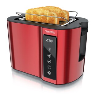 Arendo Toaster Wärmeisoliertes Doppelwandgehäuse, Display mit Restzeitanzeige, 2 kurze Schlitze, für 2 Scheiben, 800 W, Touchpanel, Brötchenaufsatz, 7 Bräunungsgrade, Brotscheibenzentrierung 