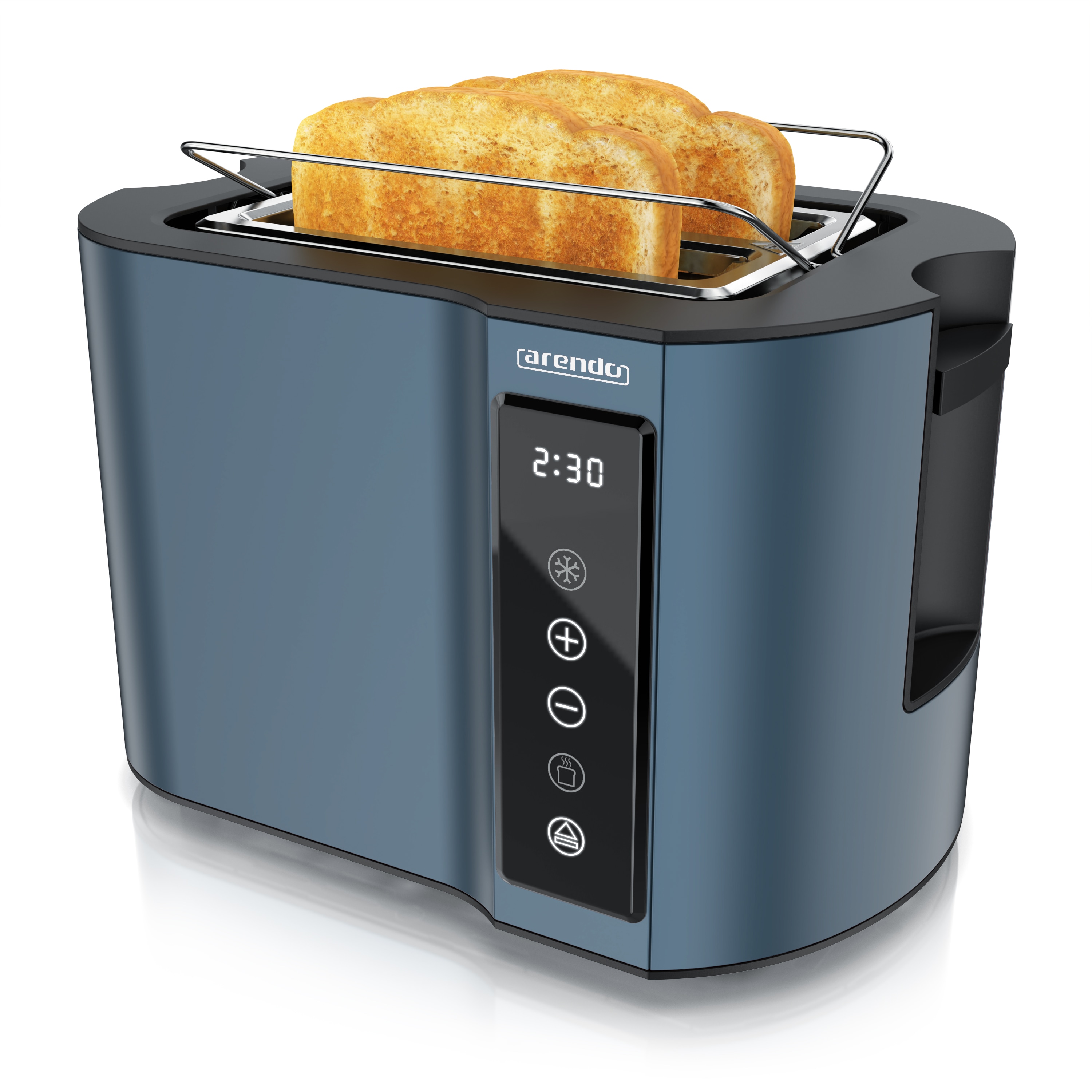 Arendo Toaster W&auml;rmeisoliertes Doppelwandgeh&auml;use, Display mit Restzeitanzeige, 2 kurze Schlitze, f&uuml;r 2 Scheiben, 800 W, Touchpanel, Br&ouml;tchenaufsatz, 7 Br&auml;unungsgrade, Brotscheibenzentrierung 