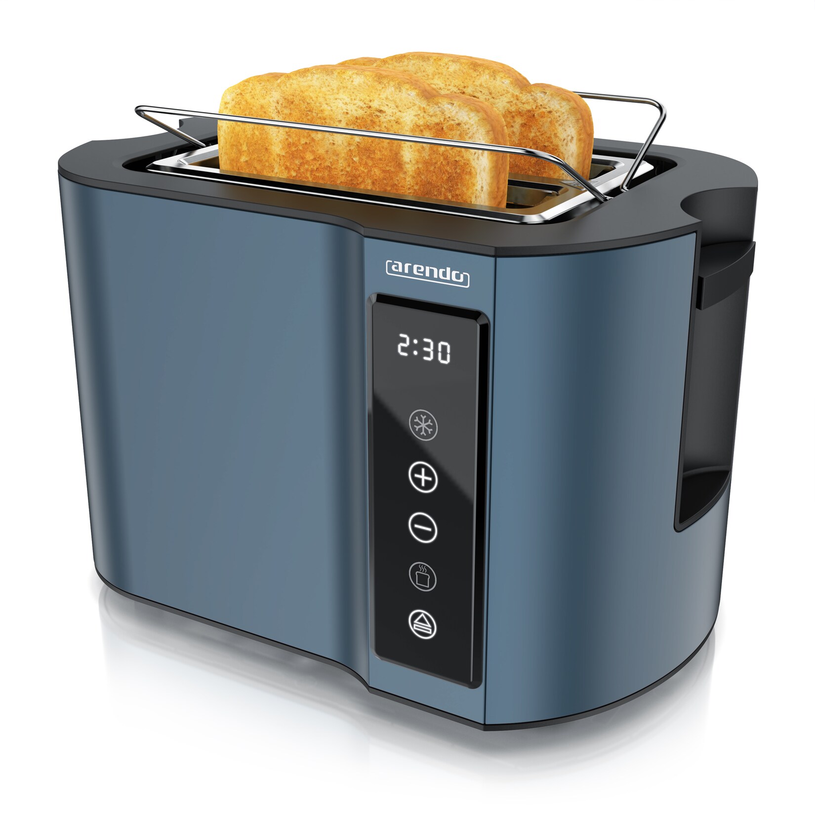 Toaster Wärmeisoliertes Doppelwandgehäuse, Display mit Restzeitanzeige, 2 kurze Schlitze, für 2 Scheiben, 800 W, Touchpanel, Brötchenaufsatz, 7 Bräunungsgrade, Brotscheibenzentrierung