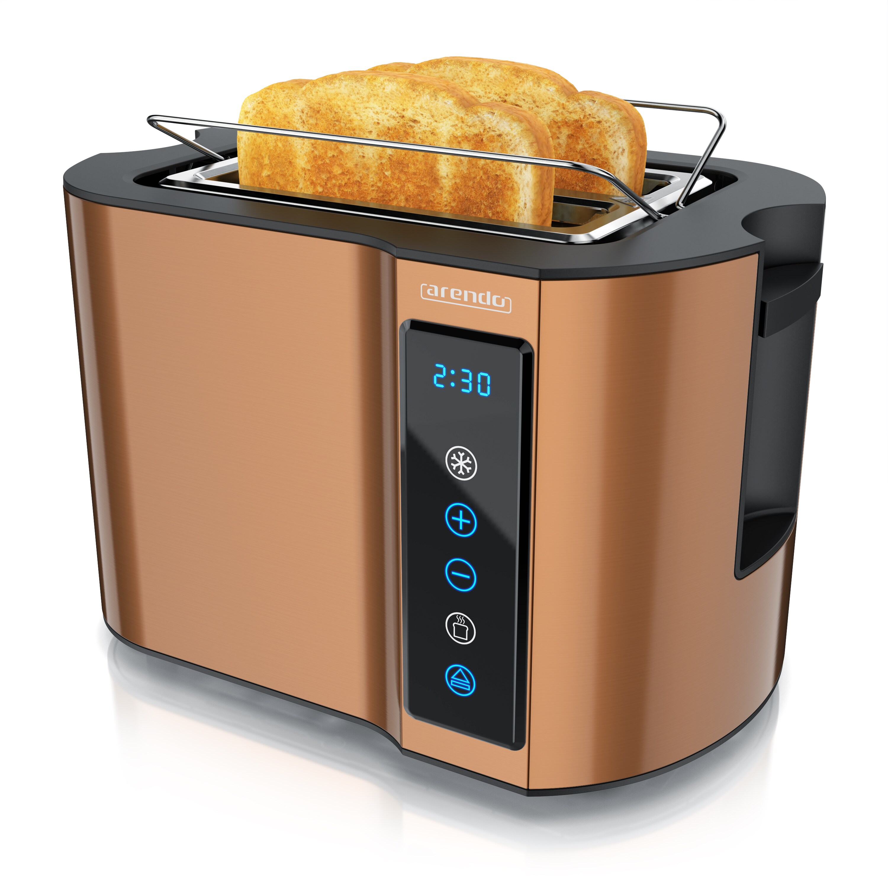Arendo Toaster W&auml;rmeisoliertes Doppelwandgeh&auml;use, Display mit Restzeitanzeige, 2 kurze Schlitze, f&uuml;r 2 Scheiben, 800 W, Touchpanel, Br&ouml;tchenaufsatz, 7 Br&auml;unungsgrade, Brotscheibenzentrierung 