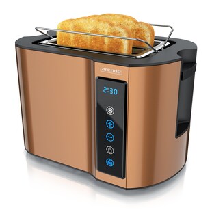 Arendo Toaster Wärmeisoliertes Doppelwandgehäuse, Display mit Restzeitanzeige, 2 kurze Schlitze, für 2 Scheiben, 800 W, Touchpanel, Brötchenaufsatz, 7 Bräunungsgrade, Brotscheibenzentrierung 