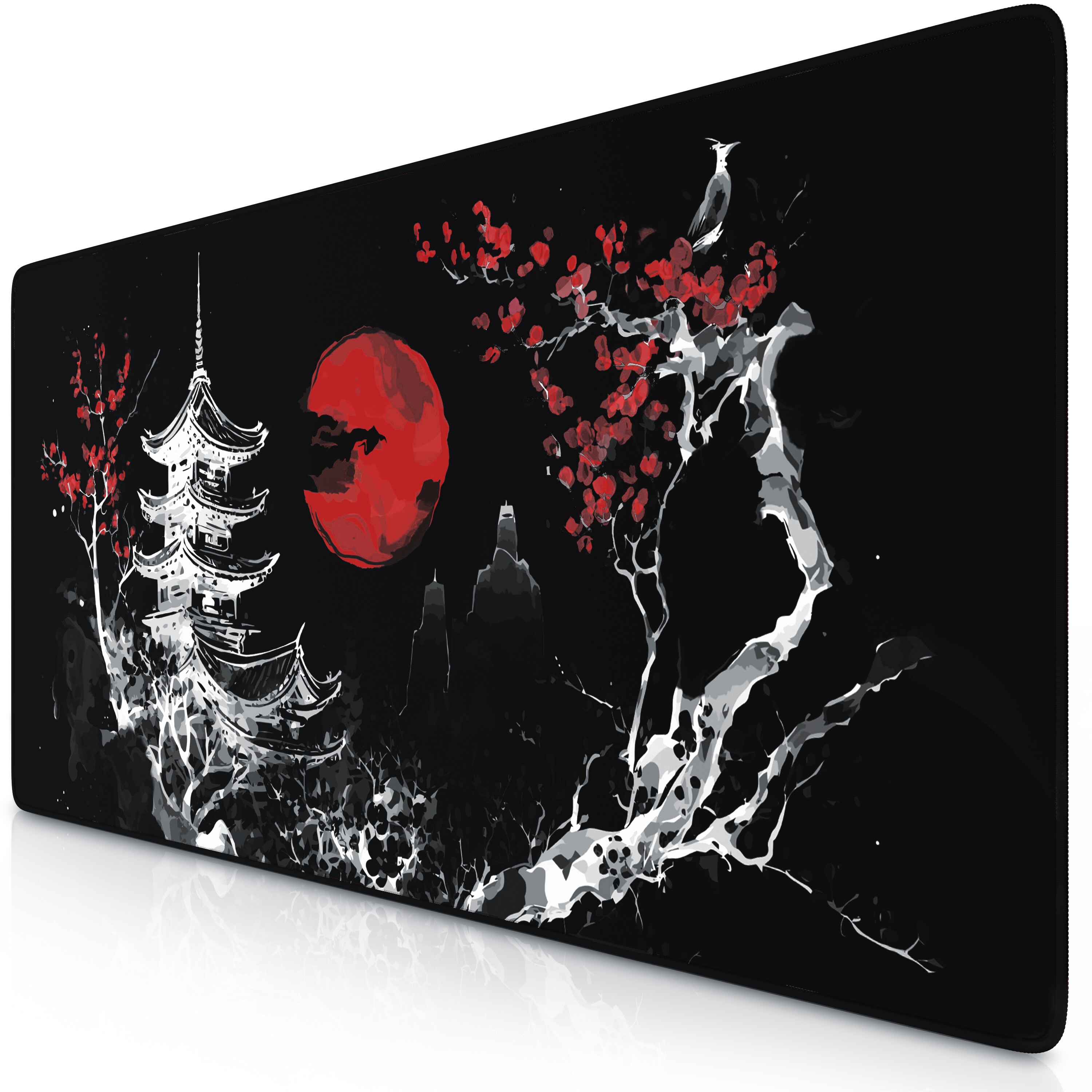 Titanwolf Gaming Mauspad XXL Speed Gaming Mousepad 900x400 mm, Deskpad, rutschfest & abwaschbare R&uuml;ckseite, f&uuml;r Speed & Pr&auml;zision, Japan Ink Painting 