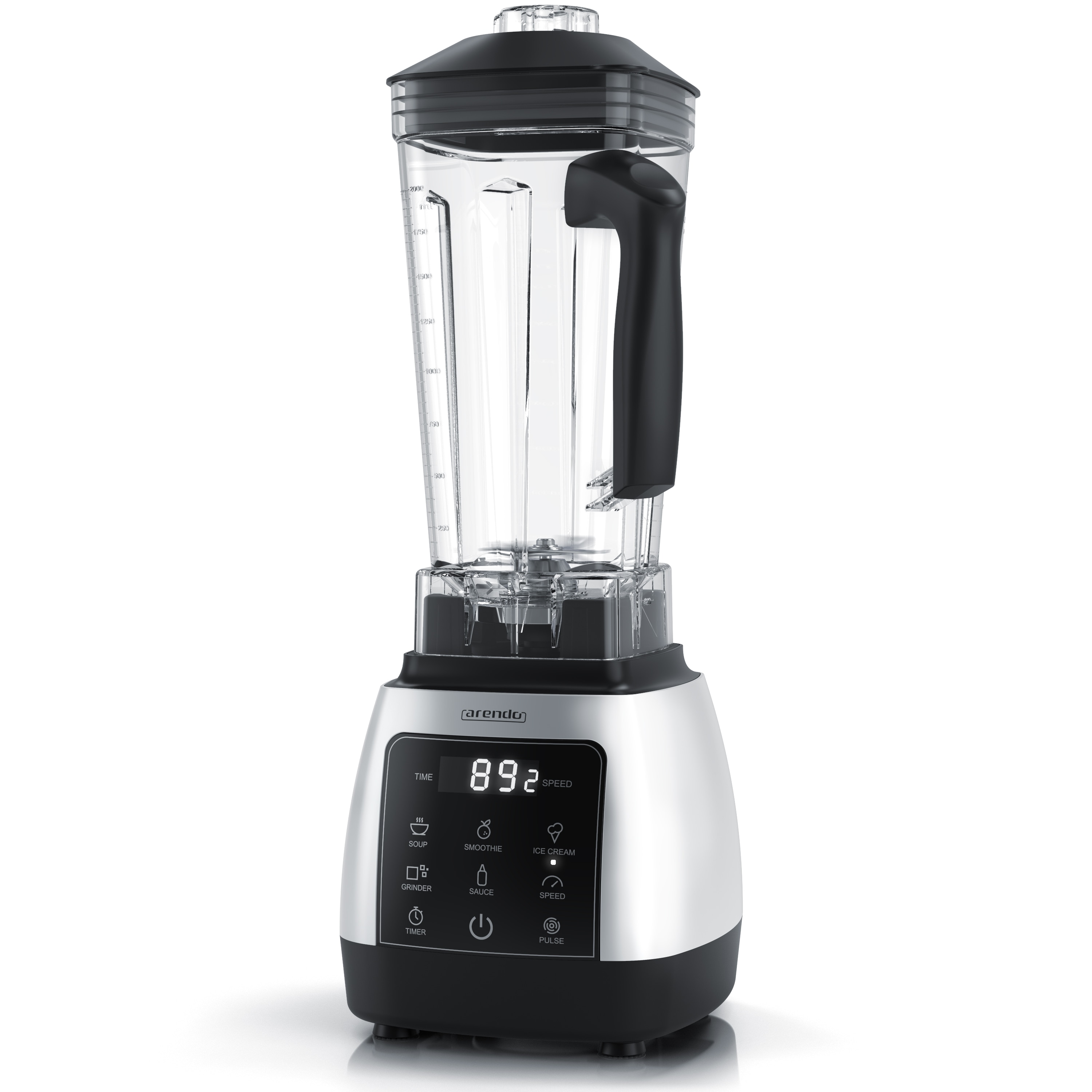 Arendo Standmixer Hochleitungsmixer 2000 W mit Touchpanel, max. 24.000 U/min, 2000 W, Mixer mit Pulsfunktion, Timer, 5 Programme, Mixer mit Display 